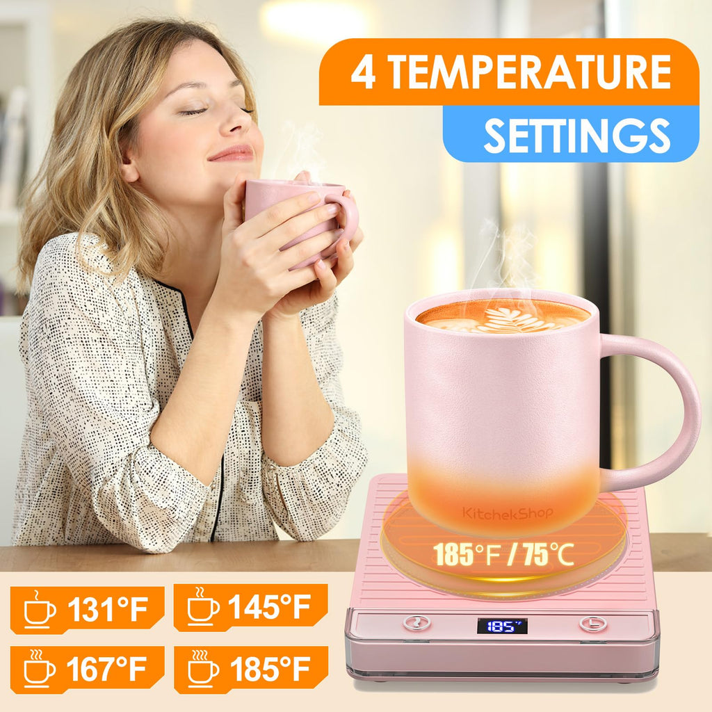 Pink Mug Warmer Set for Desk, Coffee Cup Warmer with Matching Cup, Cute Electric Beverage Warmer for Coffee Tea Milk, Ideal for Office & Home