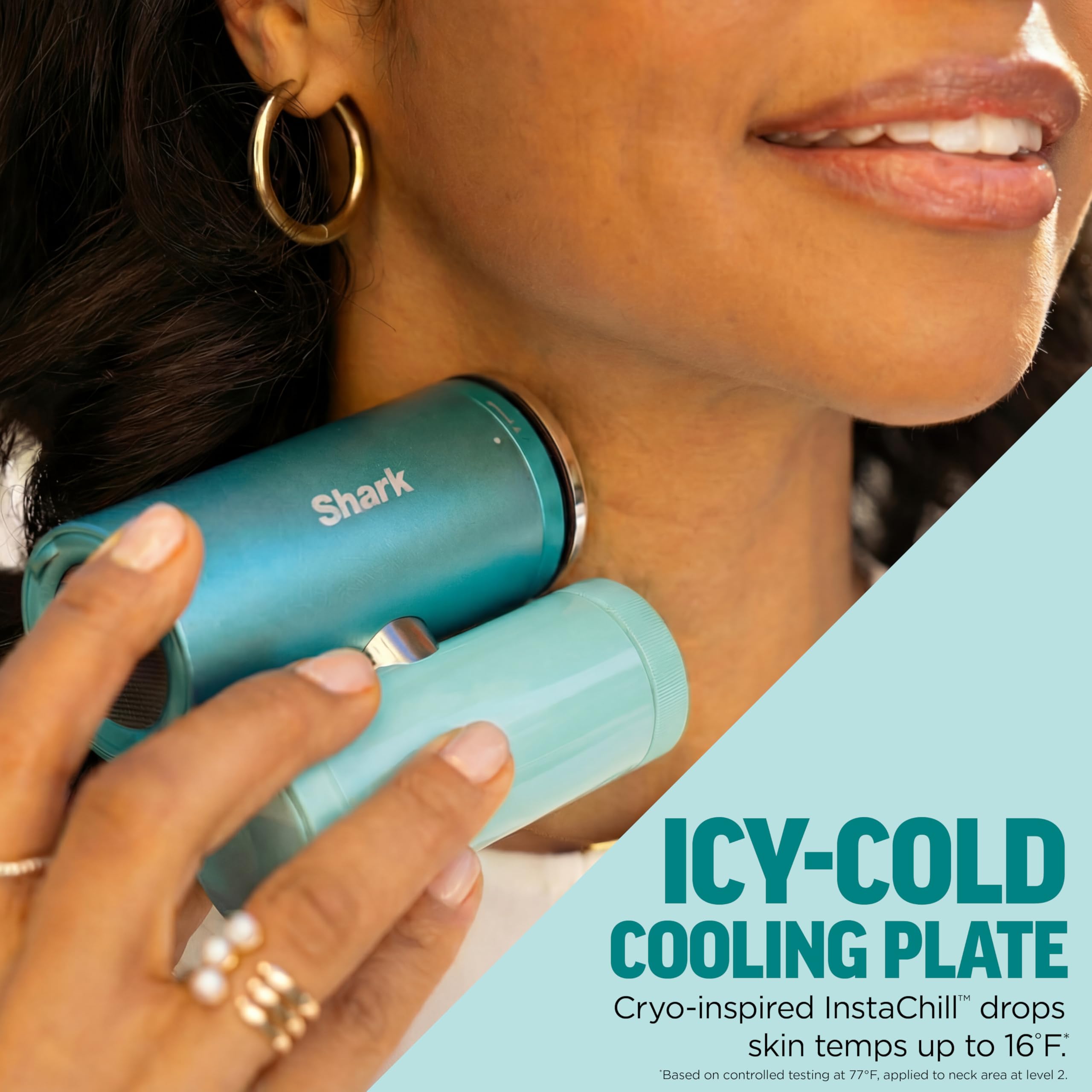 Shark ChillPill – The Only 3-in-1 Personal Cooling System with Fan, InstaChill Cooling Plate & Dry-Touch Mist – Portable, Handheld, Drops Skin Temp Up to 16°F, 10 Speeds, Glacier, FA022BL