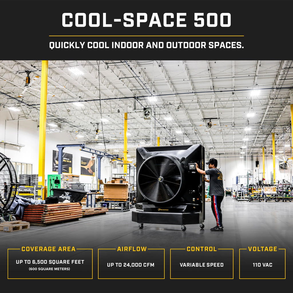 Big Ass Fans Cool-Space 500 Portable Evaporative Swamp Cooler, 50-inch Diameter Fan, Indoor or Outdoor Use, Continuous or Fillable (64 Gallon Capacity), Variable Speed