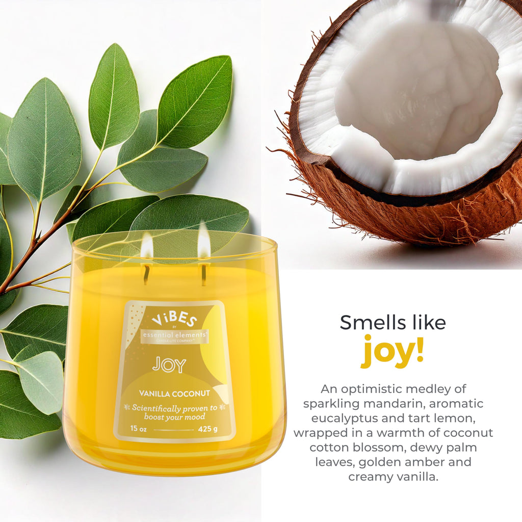 Candle-Lite Vibes Vanilla Coconut Mood-Enhancing Scented Candles, 15 oz Jar, Aromatherapy, Proudly Poured in The USA, 2-Wick, 86 Hours Burn Time, Perfect Relaxation Gift