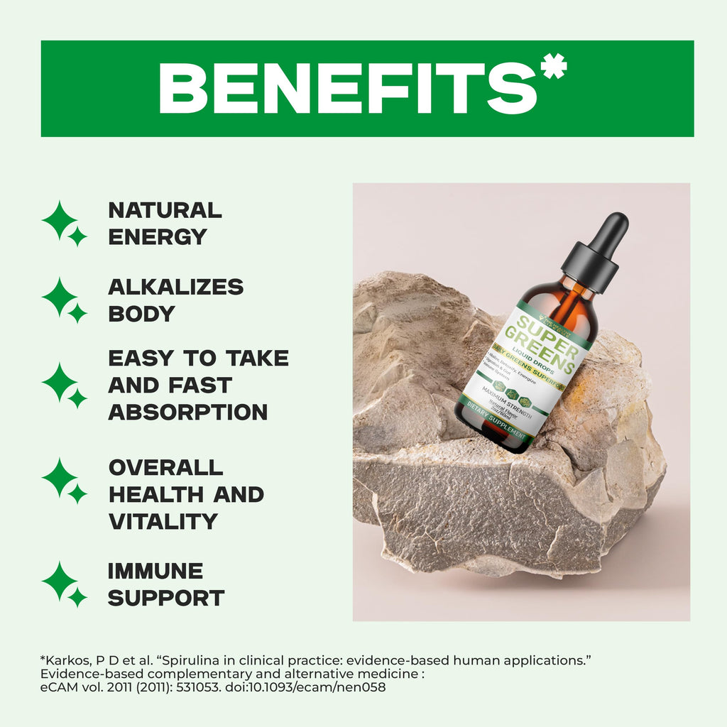 Liquid Super Greens Drops | Powerful Antioxidants | Immune Support | Digestive Health | Peppermint Flavor | by The Healthy Life for Me | 2oz - 30 Day Supply
