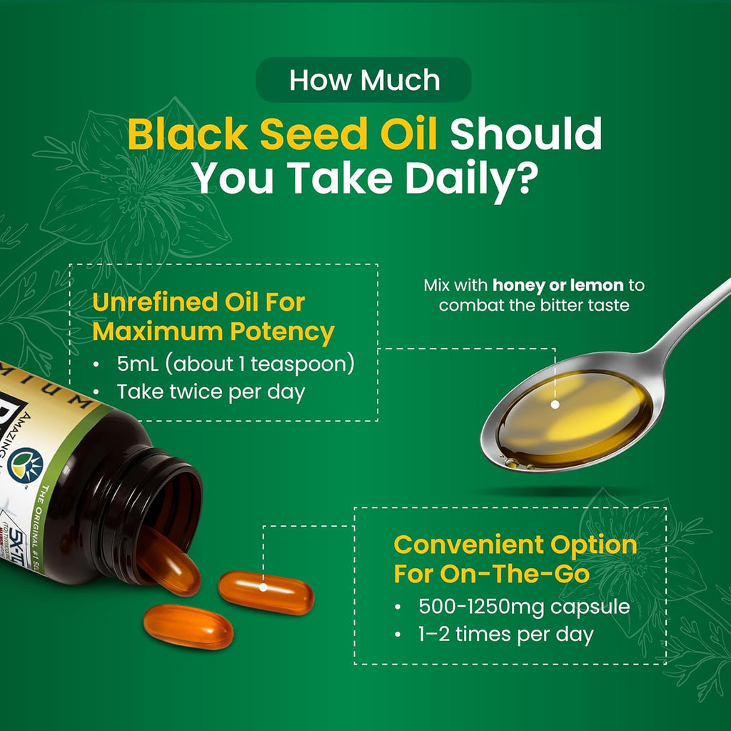Amazing Herbs Premium Black Seed Oil - Cold Pressed Nigella Sativa Aids in Digestive Health, Immune Support, Brain Function, Joint Mobility, Gluten Free, Non GMO - 1 Fl Oz