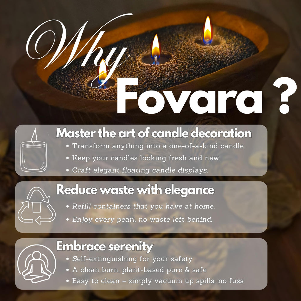 Fovara - Pearled Sand Candles with Wicks, 3.3 lbs - Sand Wax Candle Kit: Wooden Dough Bowl,50 Wicks, Jasmine & Lavender Scented Oil - Long-Lasting Candle Beads, Non-Toxic, Reusable Candles - Black