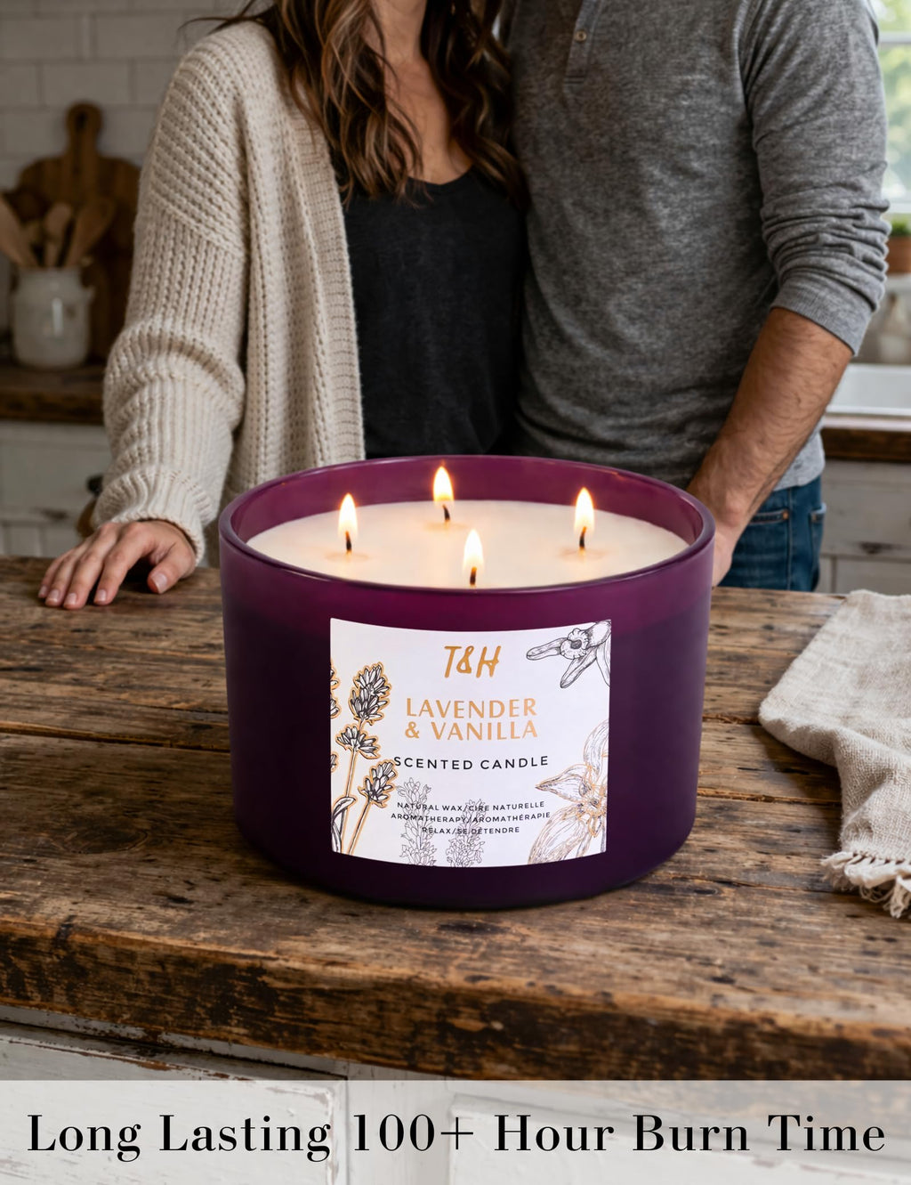 Lavender Vanilla Scented Candle | Large 4-Wick Soy Candle for Home 20 oz | Calming Aromatherapy Candle | Long Lasting Clean Burn | Relaxing Gift for Women & Men