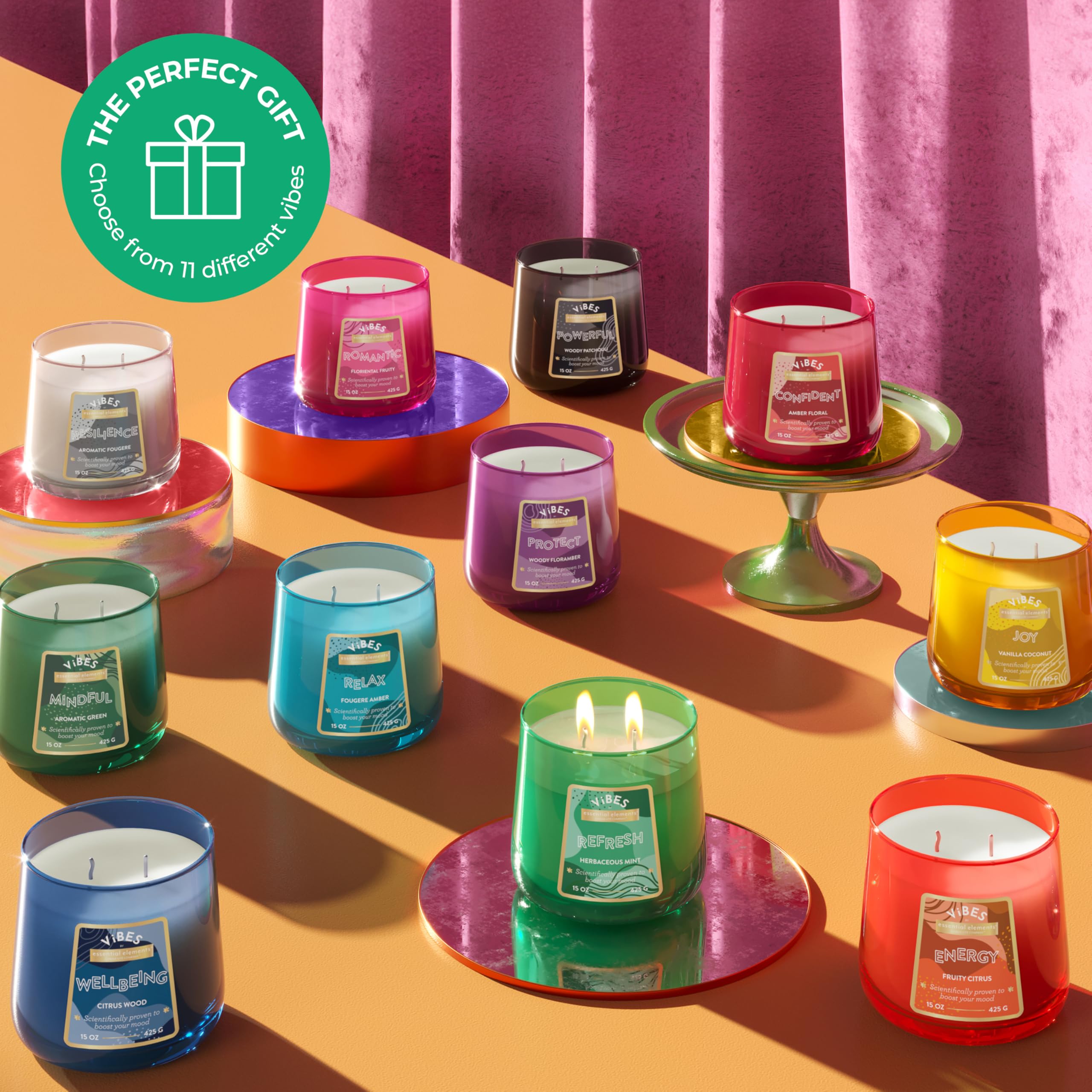 Candle-Lite Vibes Herbaceous Mint Mood-Enhancing Scented Candles, 15 oz Jar, Aromatherapy, Proudly Poured in The USA, 2-Wick, 86 Hours Burn Time, Perfect Relaxation Gift