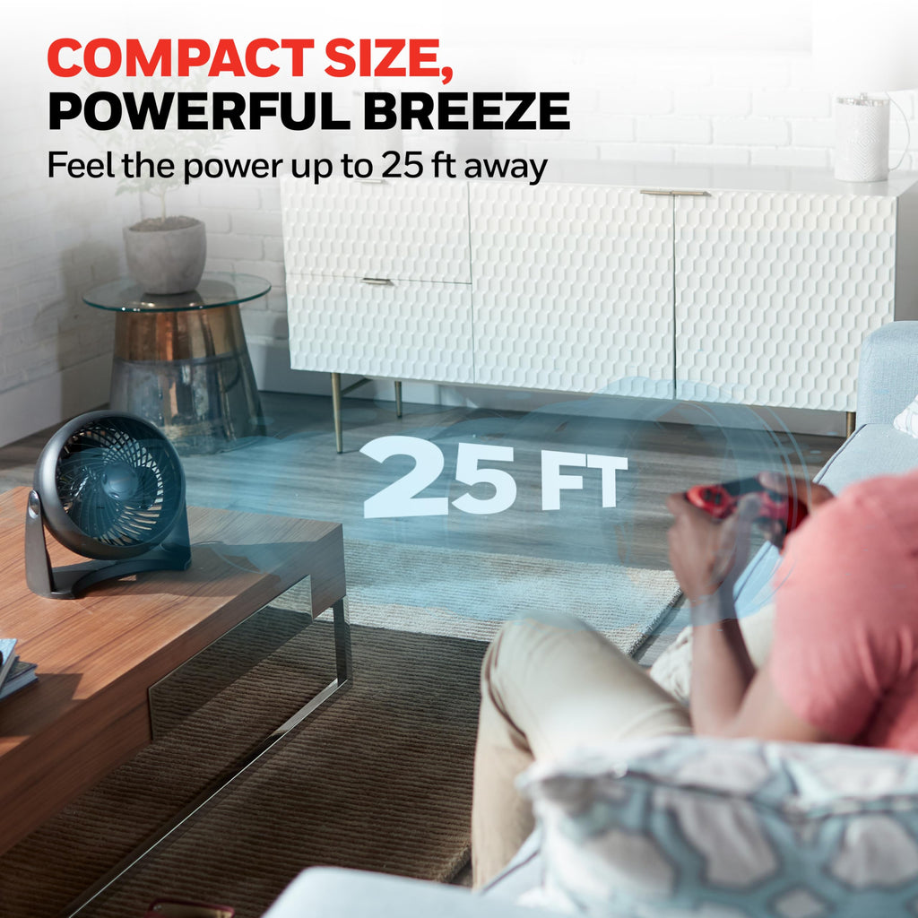 Honeywell TurboForce Air Circulator, Small Tabletop Fan, Quiet Personal Fan for Home or Office, 3 Speeds, 90 Degree Pivoting Head, Black, HT900