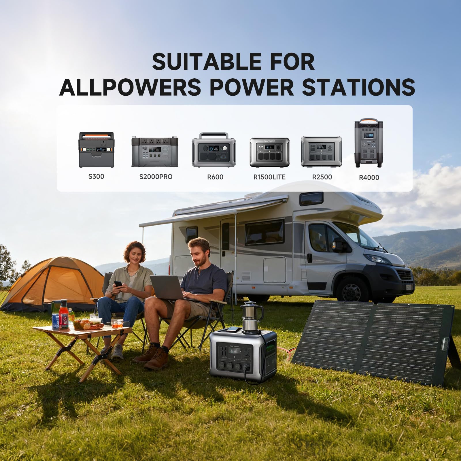 ALLPOWERS S2000 Pro Solar Generator with SE100 Panel Included 2400W MPPT Portable Power Station with Foldable Solar Panel 100W, Solar Backup Power for Van House Outdoor Camping