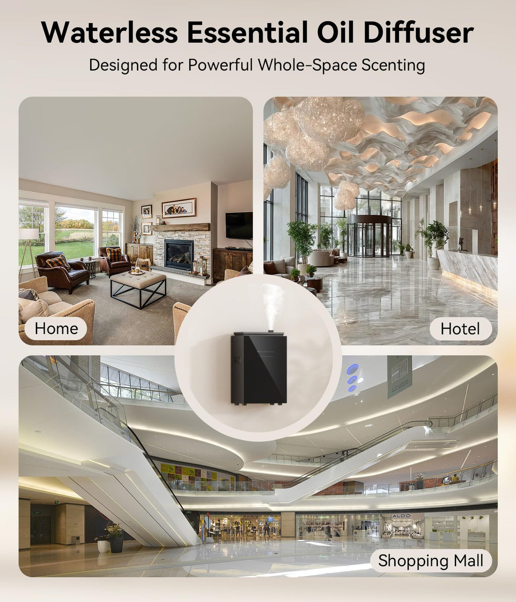 FYNTRA Essential Oil Diffuser - HVAC System, 5500 Sq.Ft Waterless Diffuser, Whole House & Aromatherapy Diffuser, Oil Diffuser for Office Home Large Room, WiFi & Bluetooth App Control, Black