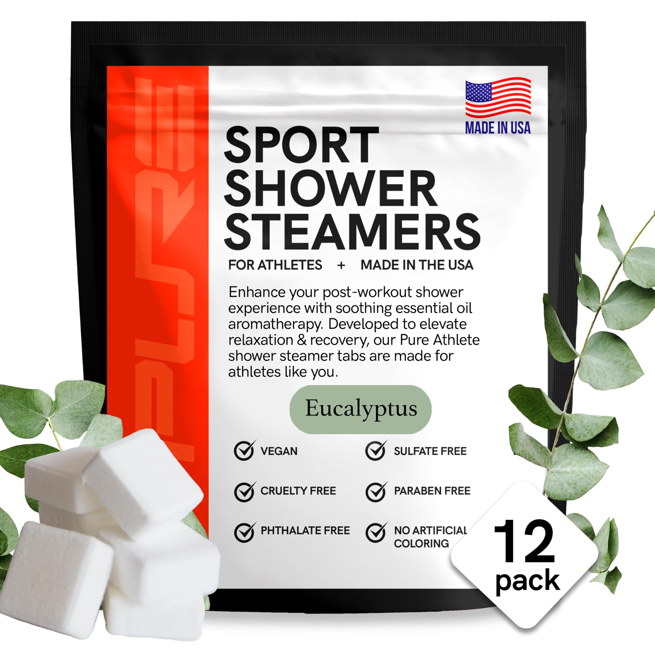 Sport Shower Steamers - USA Made with Natural Eucalyptus Essential Oil, Aromatherapy, Stress and Sinus Relief, Muscle Recovery for Athletes, Best Birthday Presents and Father’s Day Gifts for Runners