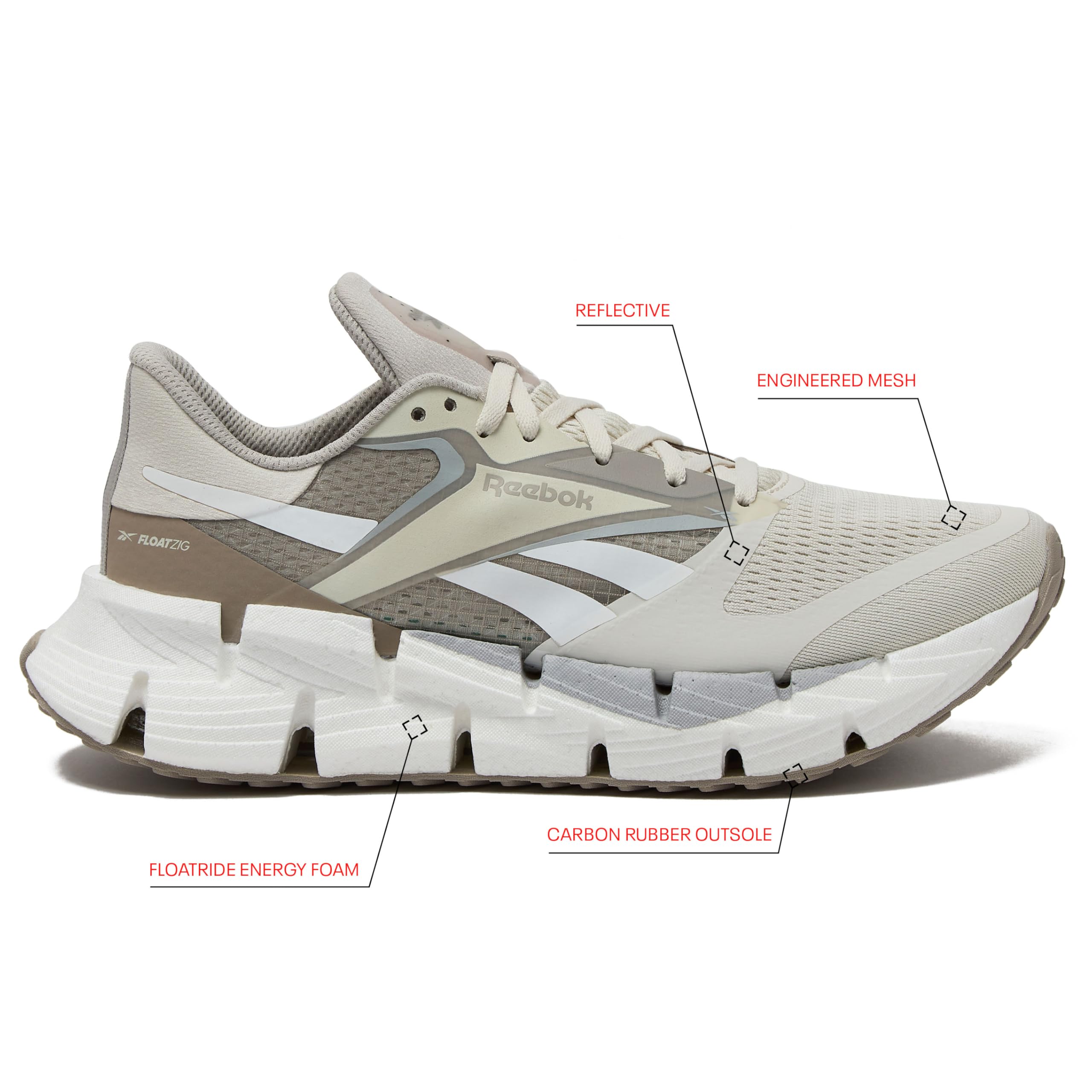 Reebok Floatzig Running Shoes for Men, Bone/Moonstone/Ash, 12