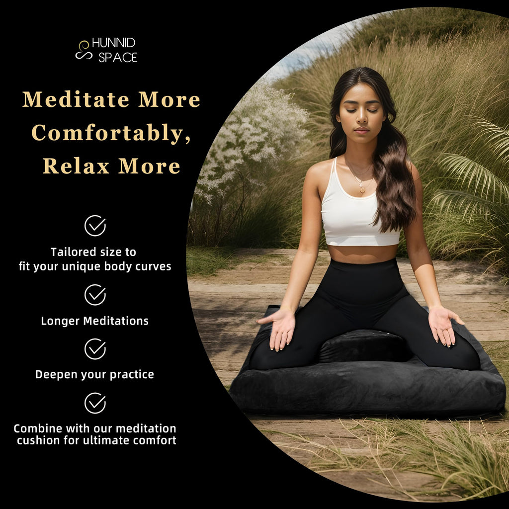 hunnidspace Meditation Cushion Set Zafu & Zabuton – Buckwheat Hull & Memory Foam, Adjustable Floor Pillow for Yoga, Meditation & Sitting, Removable Velvet Cover (Classic Black)