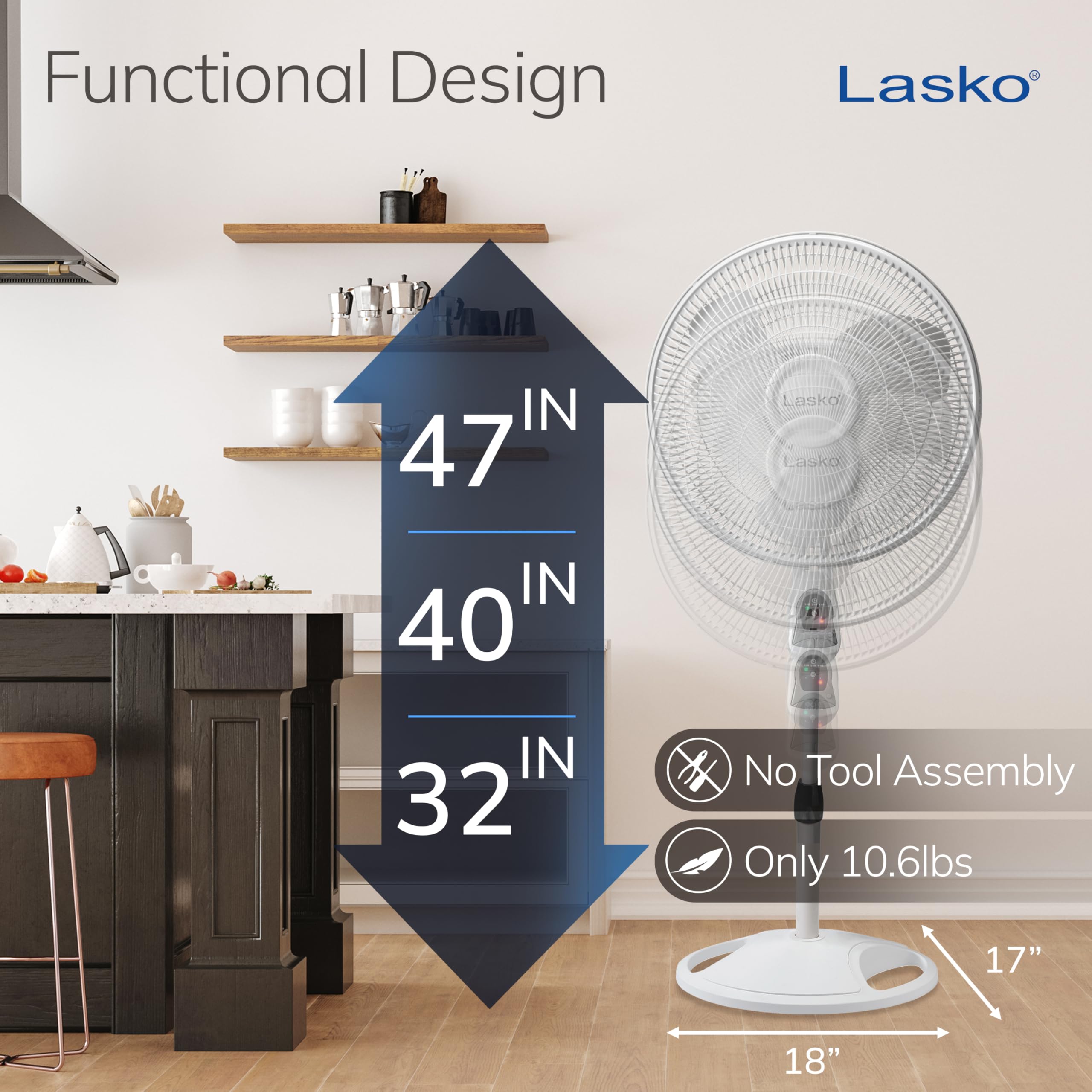 Lasko Oscillating Adjustable Pedestal Stand Fan with Timer and Remote for Indoor, Bedroom, Living Room, Home Office & College Dorm Use, 16 Inch, White, 1646