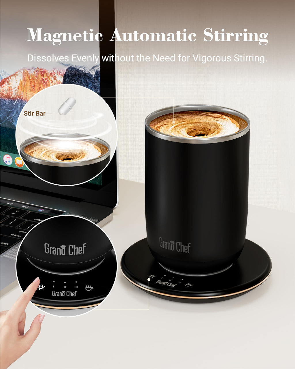 Self-Heating Coffee Mug, Coffee Mug with Self Stirring&Fast Heating, 10oz Temperature Controlled Coffee Cup Warmer, Heated for Tea/Coffee at Office/Kitchen/Travel, with Reusable Coffee Dripper, Black