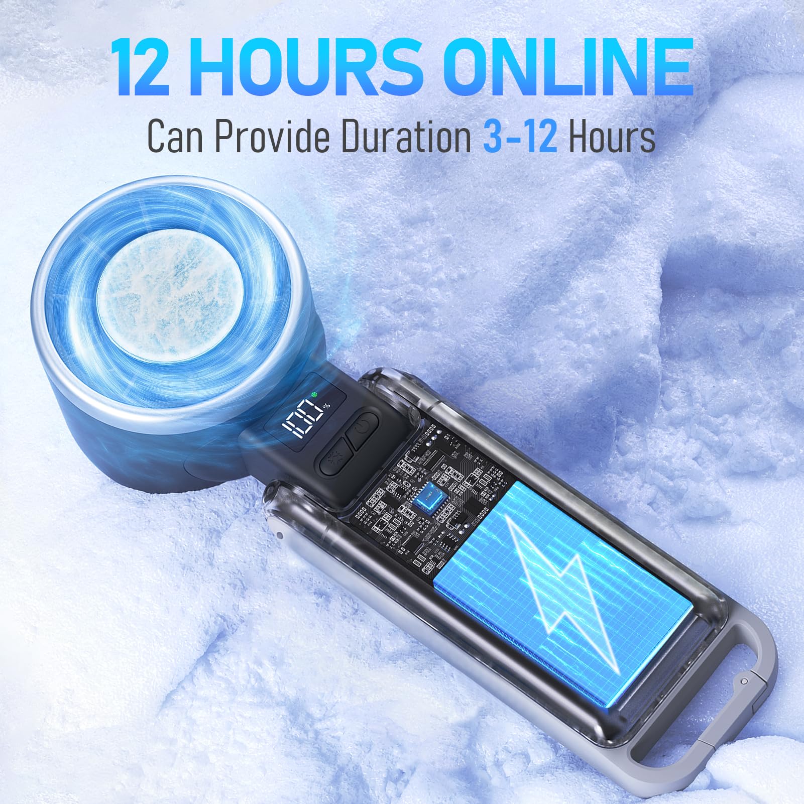 PlayHot Portable Handheld Turbo Fan with Ice Cooling, Rechargeable Personal Fan, Up tp 12Hrs Cooling, 5 Speed 25550RPM Powerful Portable Fan for Travel, Outdoor, Camping, Hiking (Black)