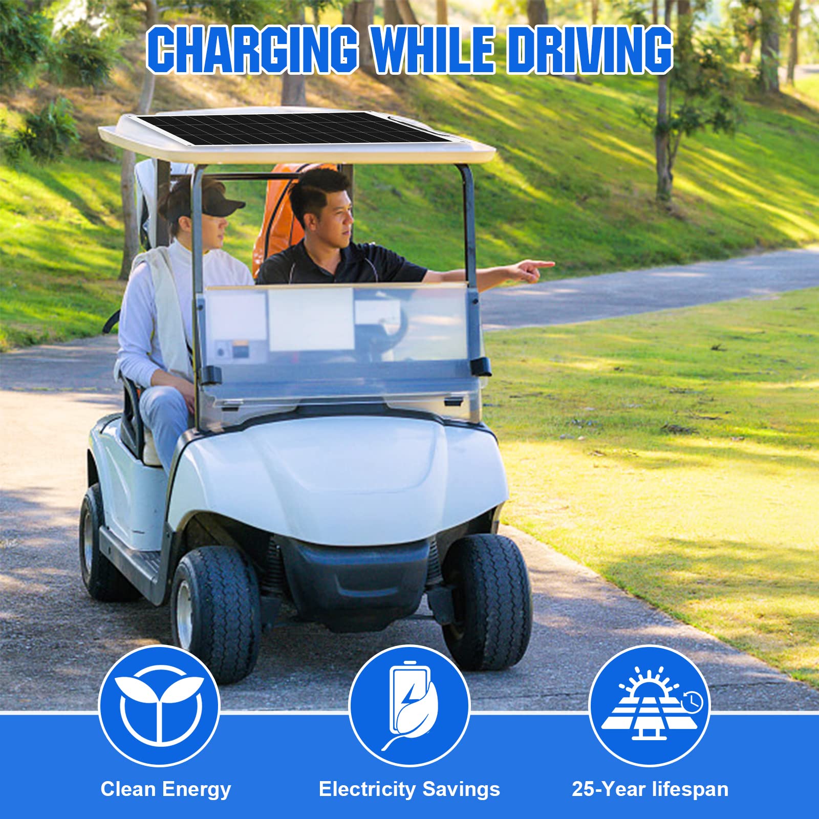 ECO-WORTHY 260W Flexible Solar Panel Kit for Golf Cart,1040wh/day Generation,Charge While Driving,Extend Battery Life,Go Further：2pcs 130W Solar Panel,24V/36V/48V/60V/72V MPPT Boost Charge Controller