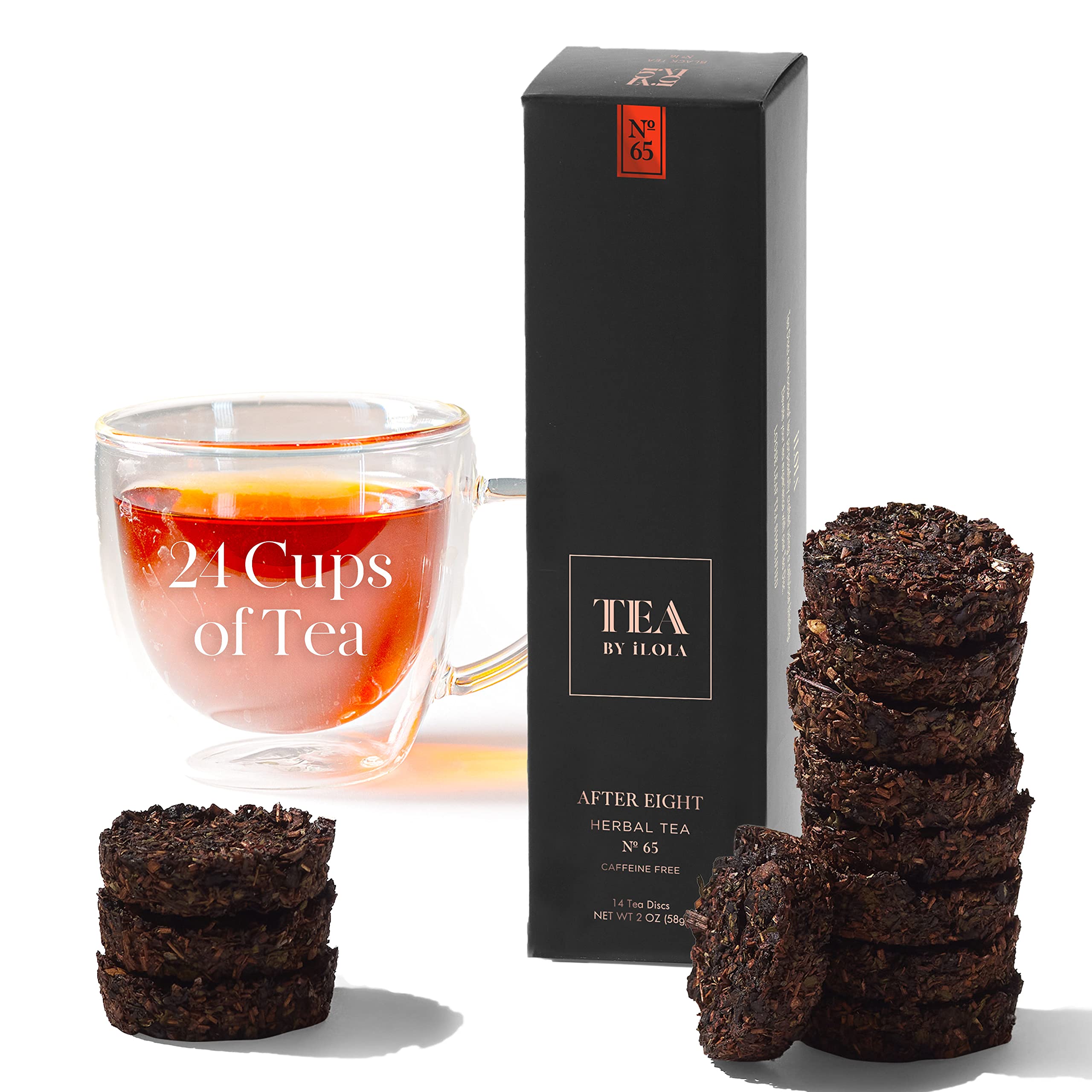 AFTER EIGHT NO. 65 | LOOSE LEAF HERBAL TEA DISC | Herbal Tea w/Herbs & Natural Chocolate Flavoring | Caffeine Free | 14 Individual Discs