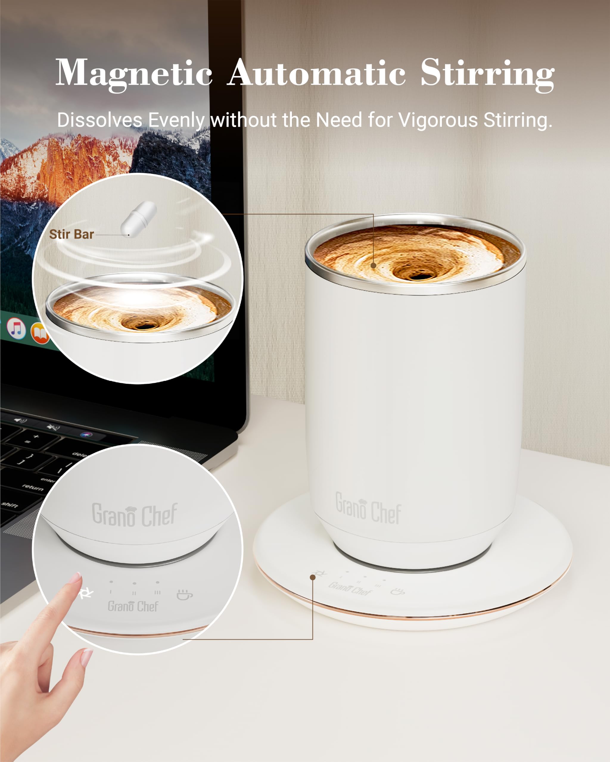Self-Heating Coffee Mug, Coffee Mug with Self Stirring&Fast Heating, 10oz Temperature Controlled Coffee Cup Warmer, Heated for Tea/Coffee at Office/Kitchen/Travel, with Reusable Coffee Dripper, White