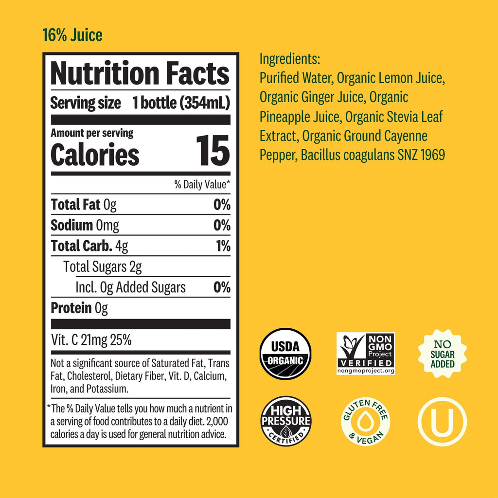 Suja Organic Cold-Pressed Ginger Love, Fruit Juice with No Additives, Excellent Source of Vitamin C for Immunity Support, Vegan, Plant-Based & USDA Certified (12 Fl Oz)