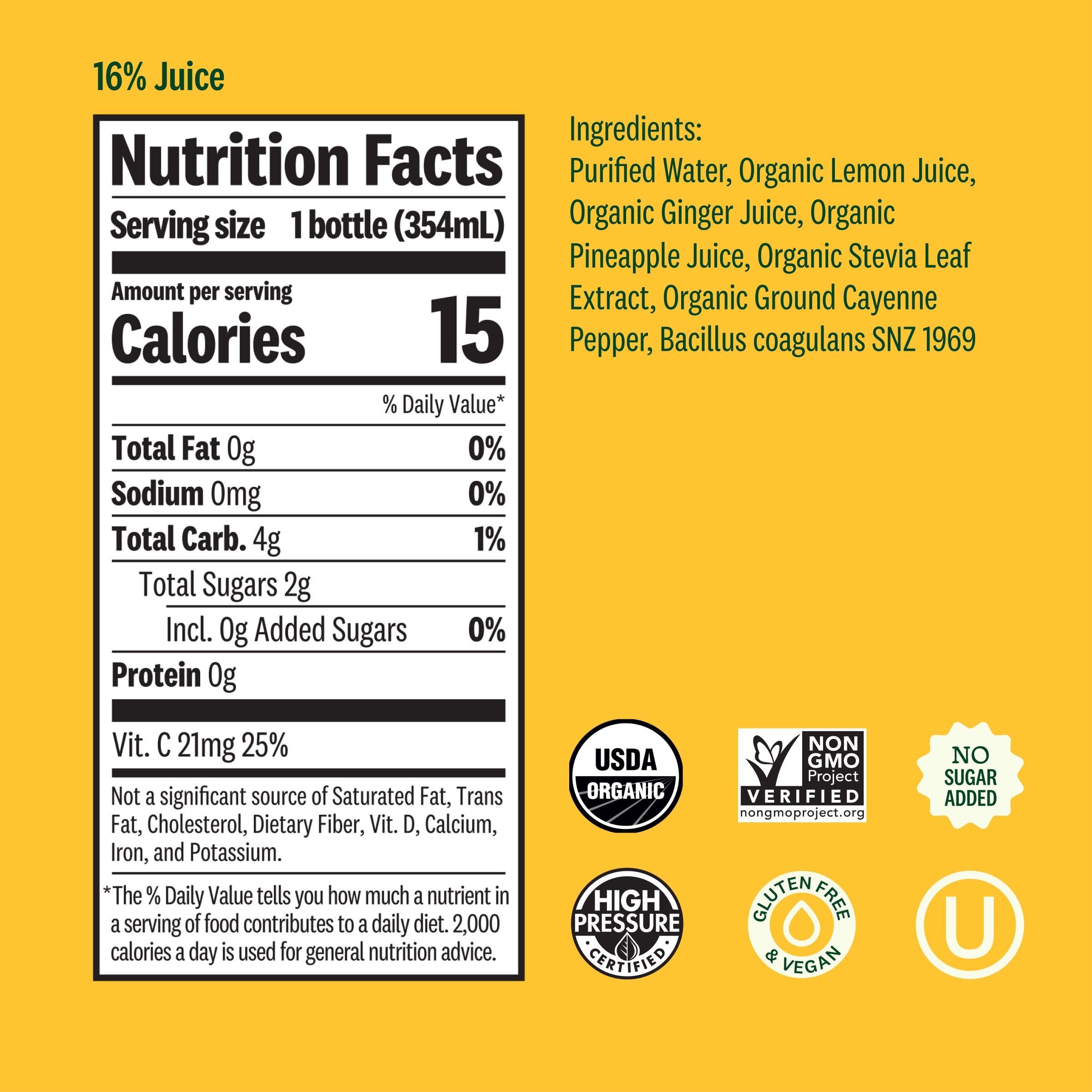 Suja Organic Cold-Pressed Ginger Love, Fruit Juice with No Additives, Excellent Source of Vitamin C for Immunity Support, Vegan, Plant-Based & USDA Certified (12 Fl Oz)