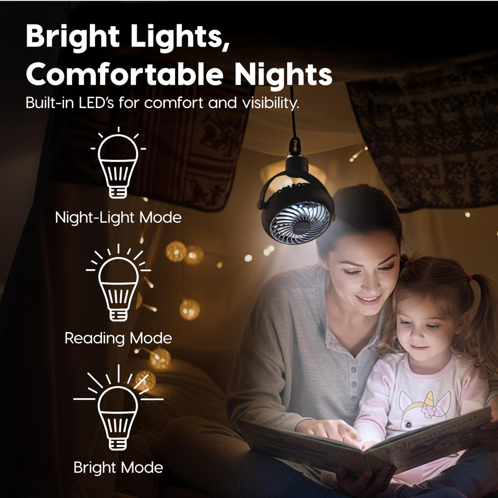 IRIS USA WOOZOO 3.5" Cordless Portable Clip On Fan, USB-C Rechargeable Fan, LED Light, Mosquito Repellent Tray, 360° Tilt, 3 Speeds,Bedside Kitchen Camping Golfing Outdoor Use, Blue