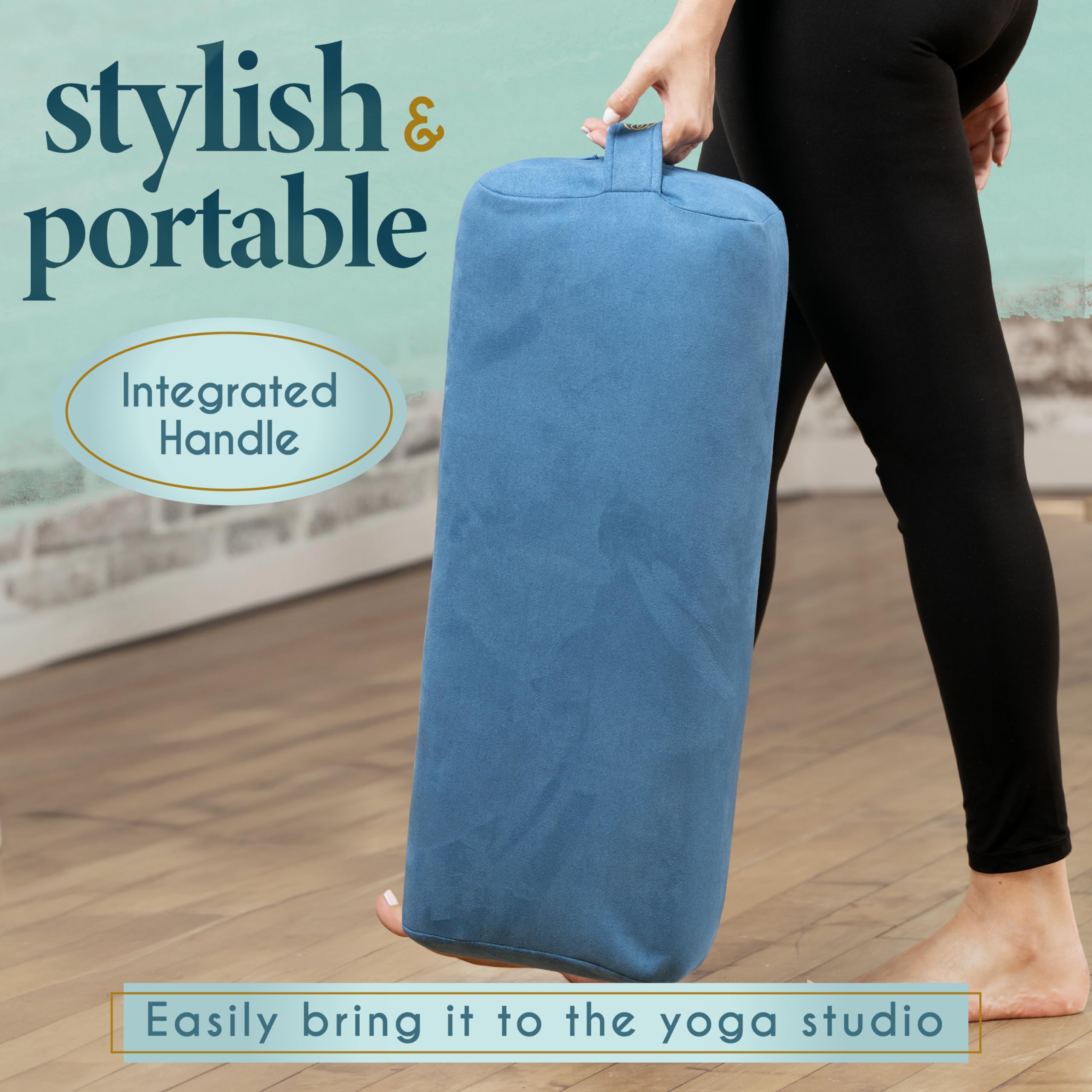 Florensi Yoga Bolster Pillow - Luxurious Velvet Bolster for Restorative Yoga - Large Rectangular Cushion with Carry Handle - Supportive Meditation Cushion - Machine Washable Cover and Carry Handle