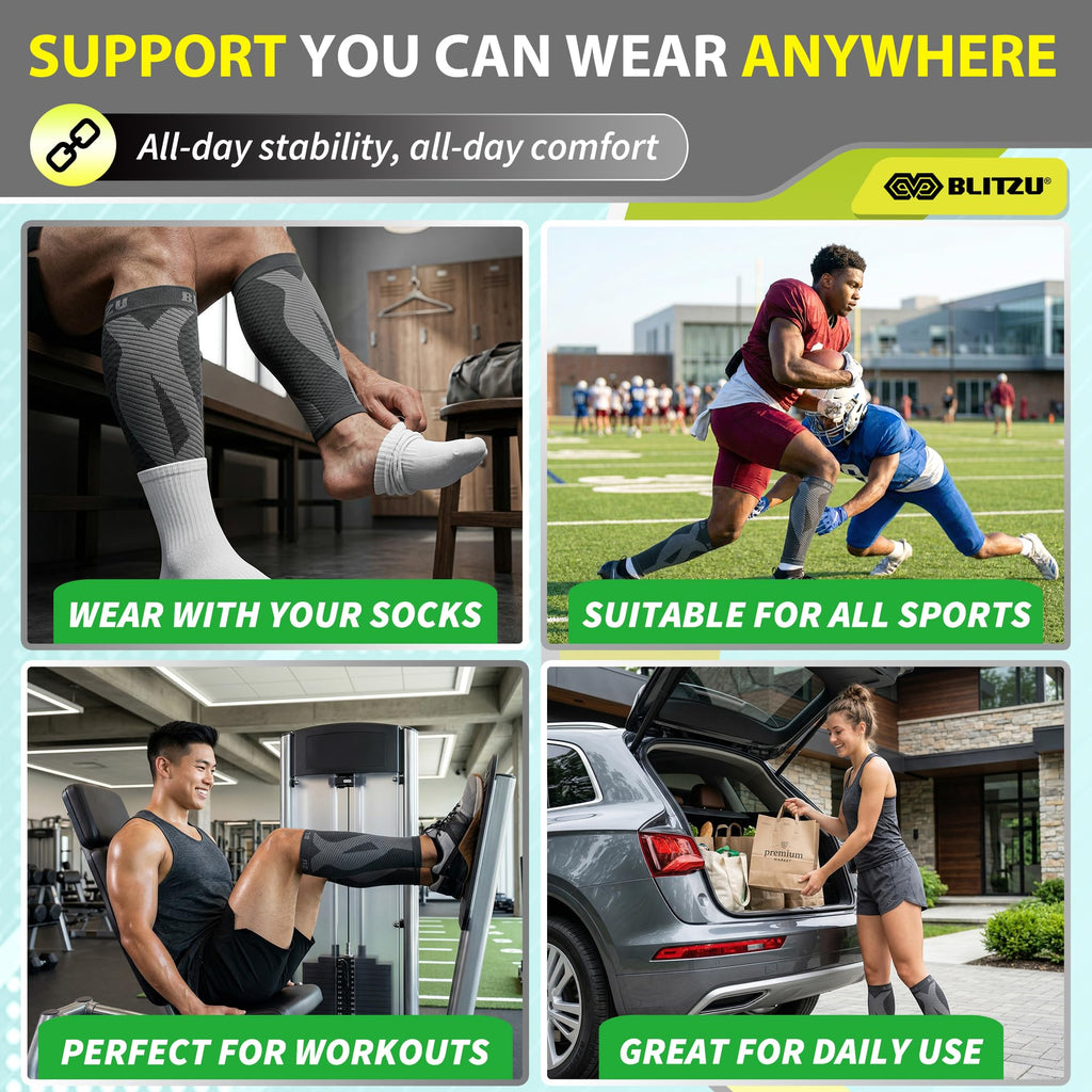 BLITZU Calf Compression Sleeves for Men and Women. Footless Compression Socks Support for Varicose Vein, Nursing, Running. Leg Sleeve Brace for Shin Splints, Pain Relief & Reduces Swelling Nude S-M