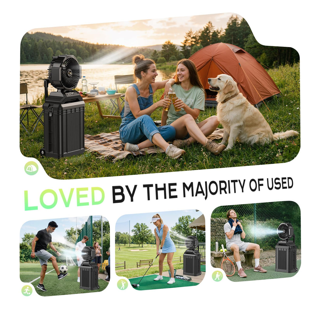 4 Gal Large Misting Bucket Fan Portable, 40000mAh Rechargeable Mister Fan with Retractable Handle & Oscillating Camping Fan for Patio/Beach/Fishing/Golf/Travel Essentials