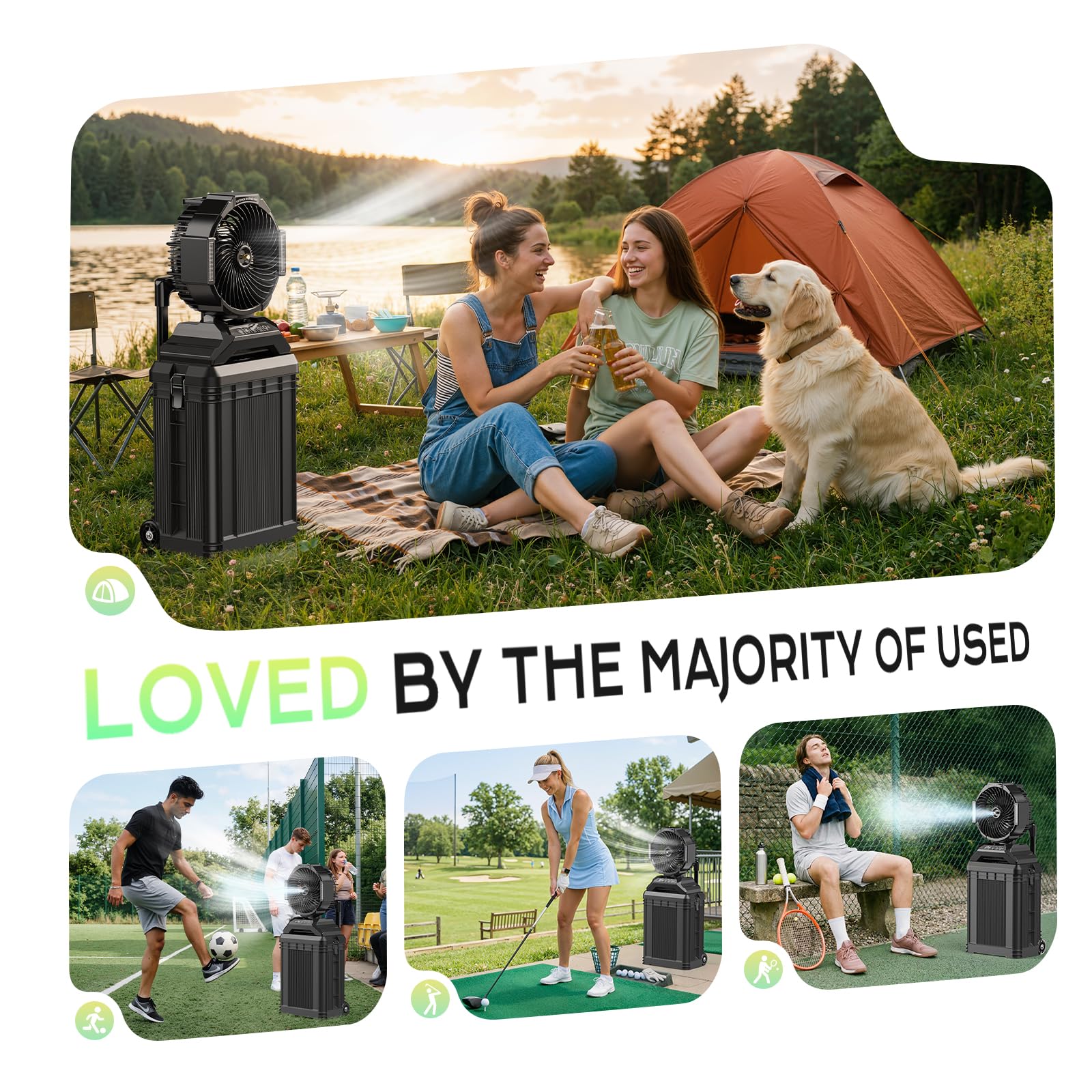 4 Gal Large Misting Bucket Fan Portable, 40000mAh Rechargeable Mister Fan with Retractable Handle & Oscillating Camping Fan for Patio/Beach/Fishing/Golf/Travel Essentials
