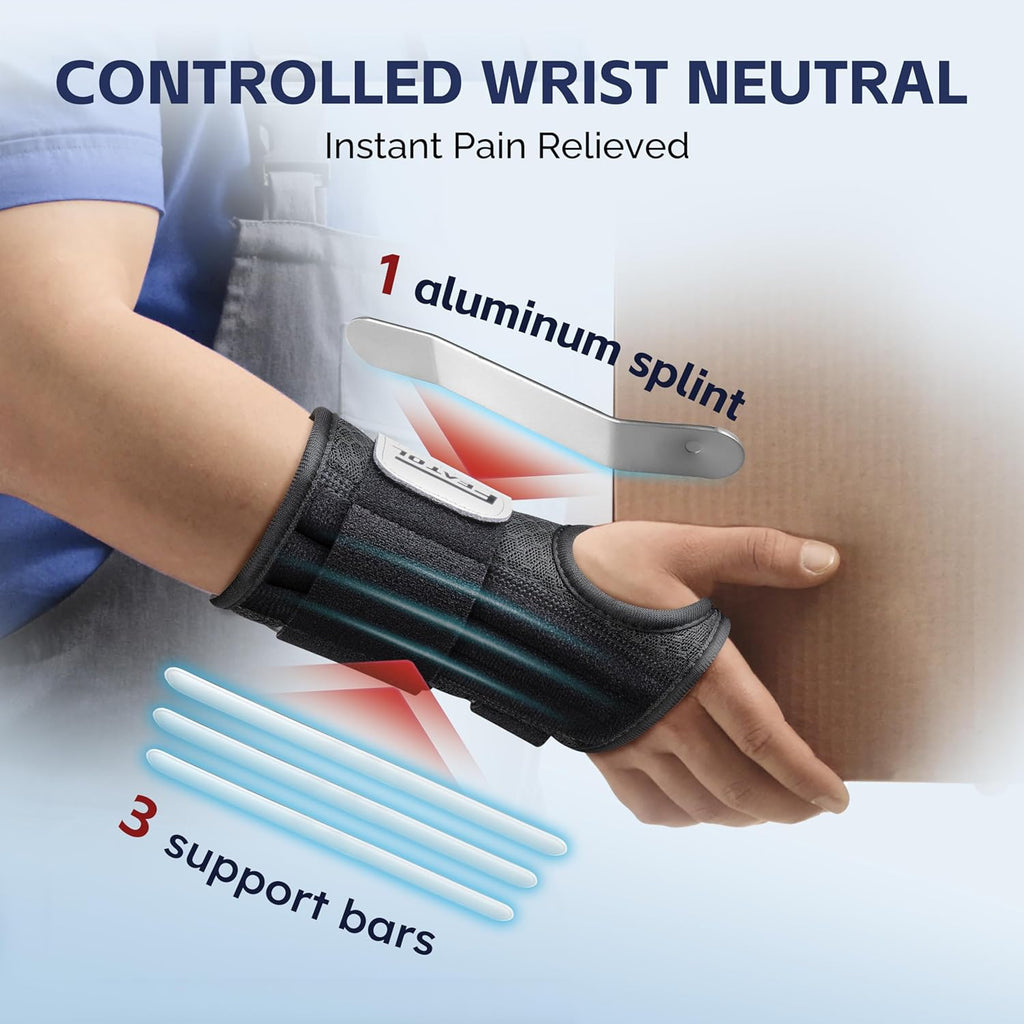 2 Pack Carpal Tunnel Wrist Brace for Work with Wrist Splint, 6.5'' Wrist Brace Night Support for Women Men, Pain Relief for Tendonitis, Arthritis, Pregnancy, Typing, Right and Left Hand, Medium