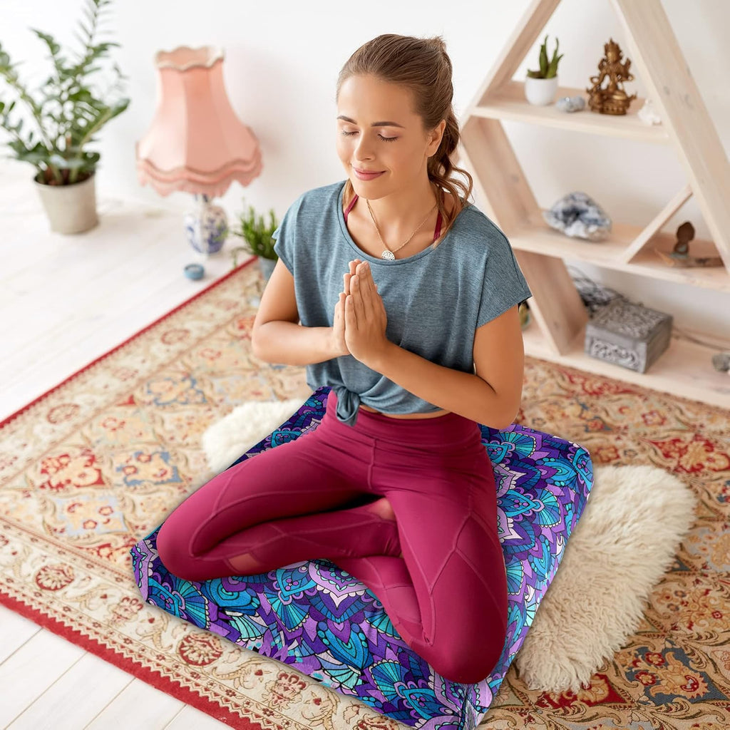 Mandala Meditation Cushion, Boho Meditation Mat, Meditation Pillows for Sitting on Floor, Cushions for Sitting in Home and Outdoor, Square Floor Pillow Cushion Seating for Yoga Accessories 22'' X 22''