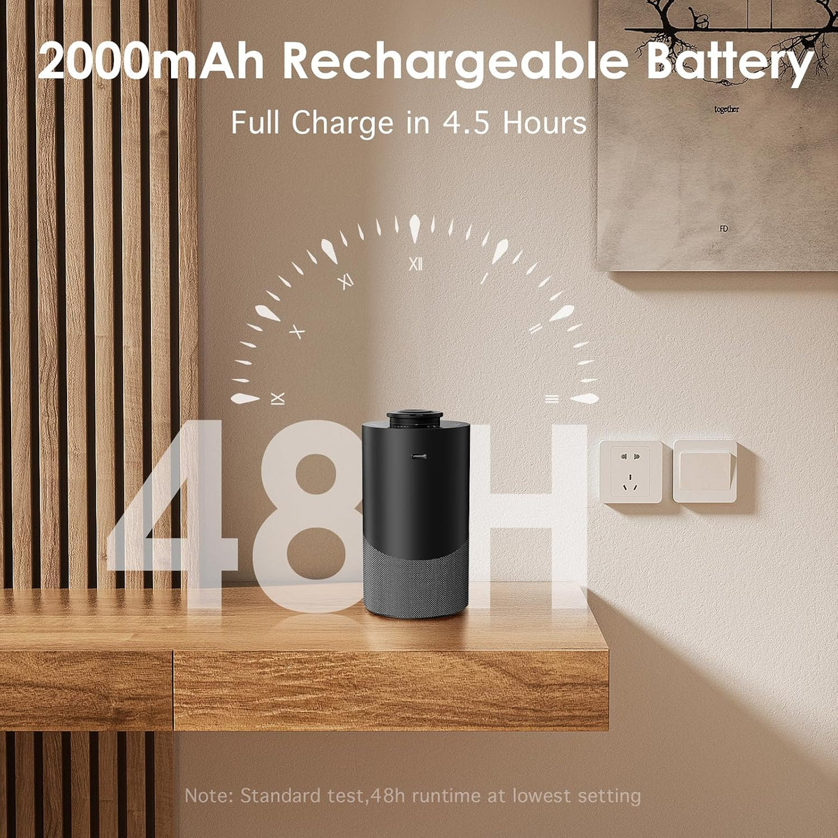 Waterless Essential Oil Diffuser for Home (Aluminum Alloy & Fabric) - Cordless Car Scent Diffuser with 3 Timer & 3 Mist Levels - 2000Mah Battery Operated Scent Air Machine for Room Office Hotel, Black