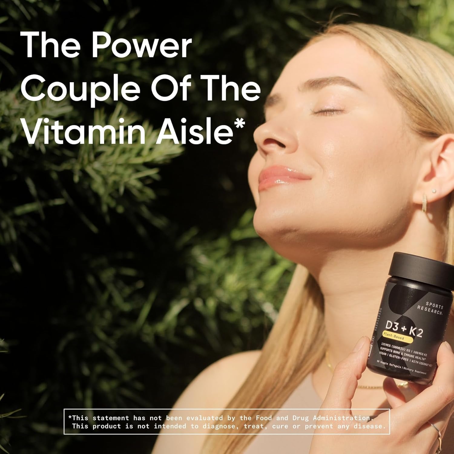 Sports Research® Vitamin D3 + K2 W/ Coconut Oil - Vegan Vitamin D 5000Iu & Mk7 Vitamin K 100Mcg for Bone & Immune Support - Vegan Certified · Non-Gmo · Soy Free - 60 Softgels | Plant-Based Vitamin D 5000Iu/125Mcg & Soy-Free Vitamin K 100Mcg for Bone & Immune Support - Vegan Certified & Non-Gmo Verifed