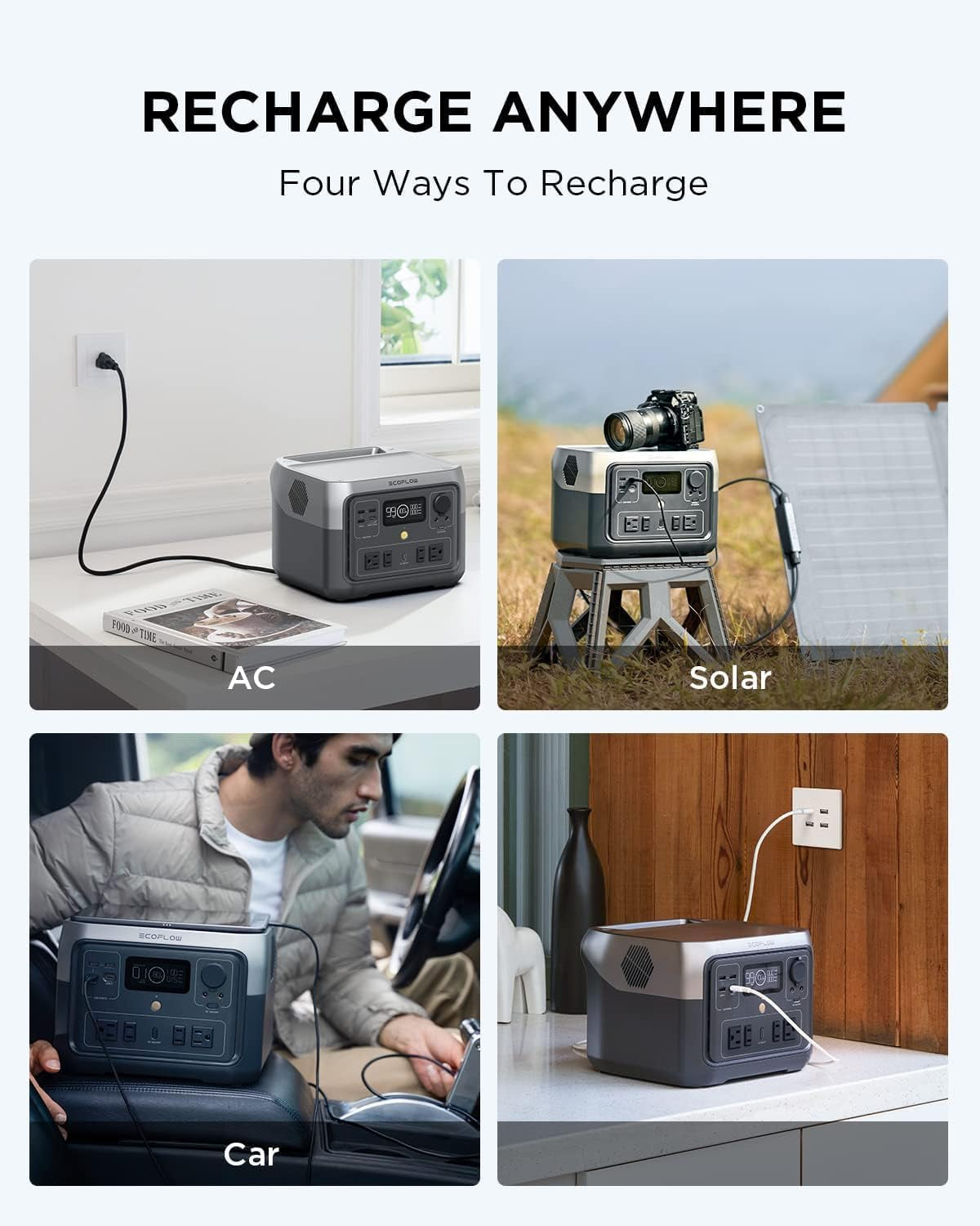 EF ECOFLOW Portable Power Station River 2 Max 500, 499Wh Lifepo4 Battery/ 1 Hour Fast Charging, up to 1000W Output Solar Generator (Solar Panel Optional) for Outdoor Camping/Rvs/Home Use