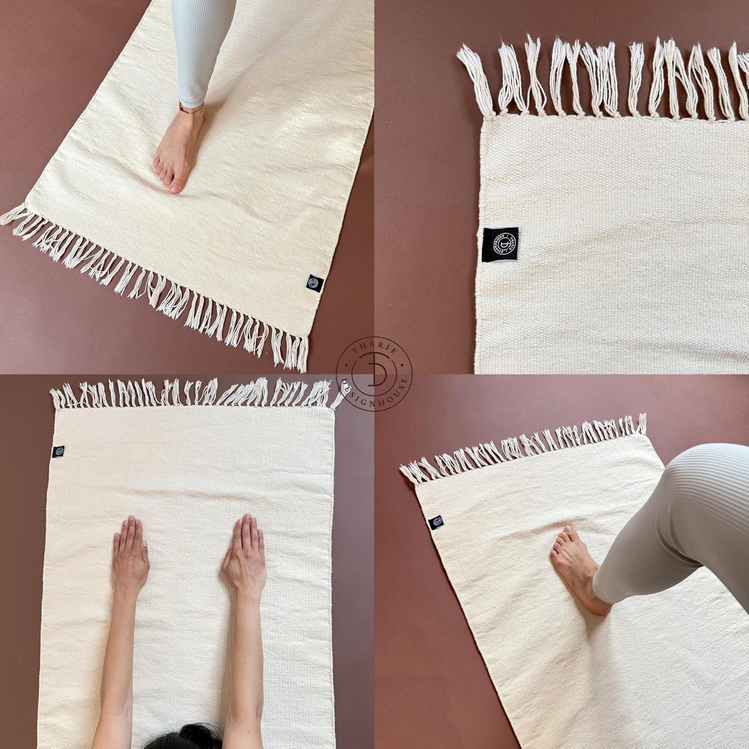 Tharie Hand-Woven Organic Cotton Yoga Mat, Washable & Good Grip, Standalone or as Topper, 70 X 196 Cm, Made in India