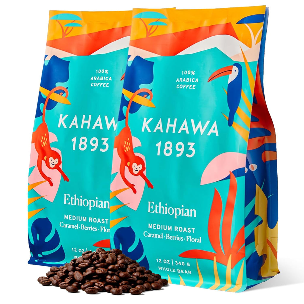 Whole Bean Coffee Medium Light Roast Ethiopian Blend 24 Oz - as Seen on Shark Tank, High Antioxidants, Naturally Sweet, Organically Grown, Ethically & Sustainably Sourced
