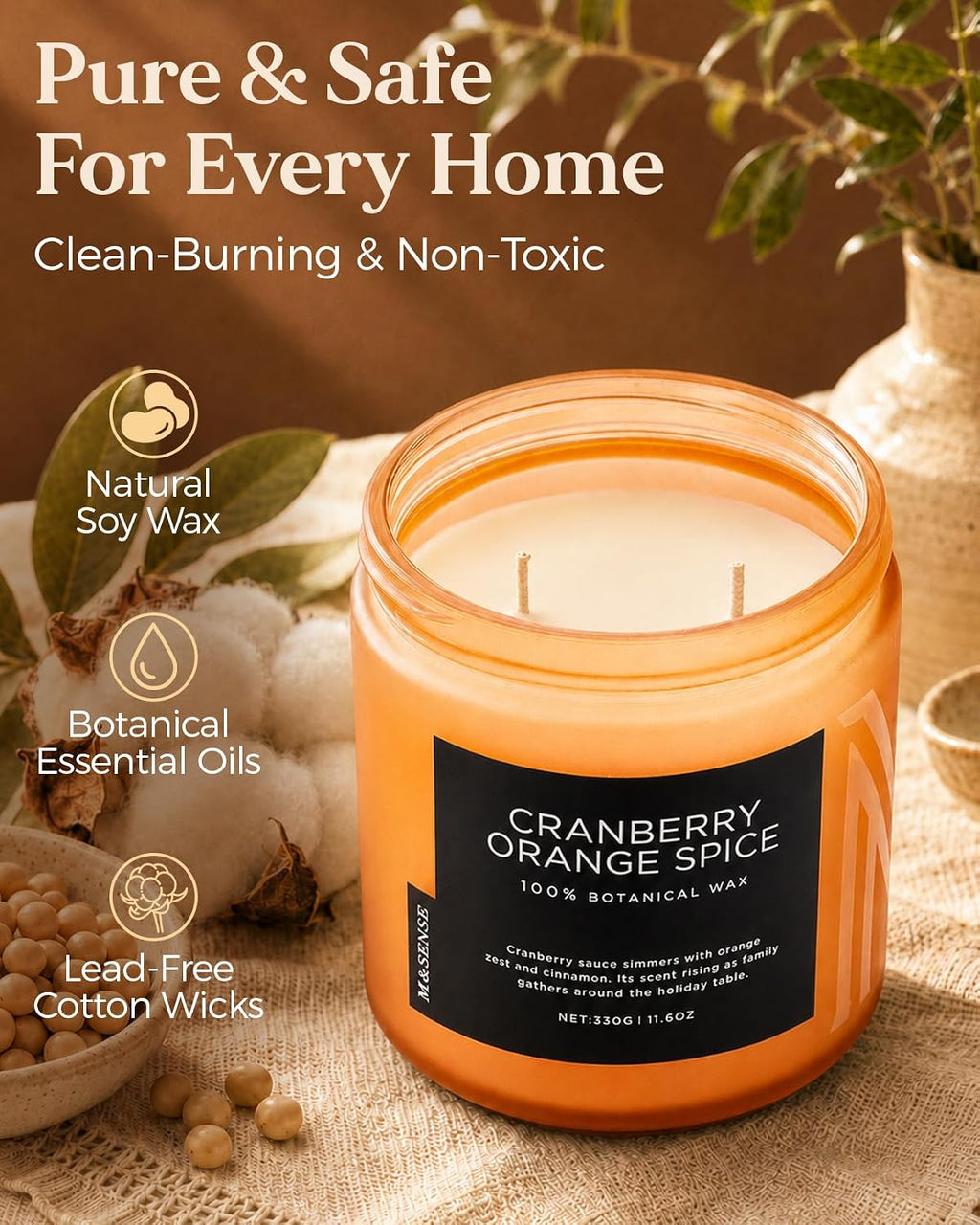 Cranberry Orange Spice Holiday Candle 11.6Oz for Festive Home Decor