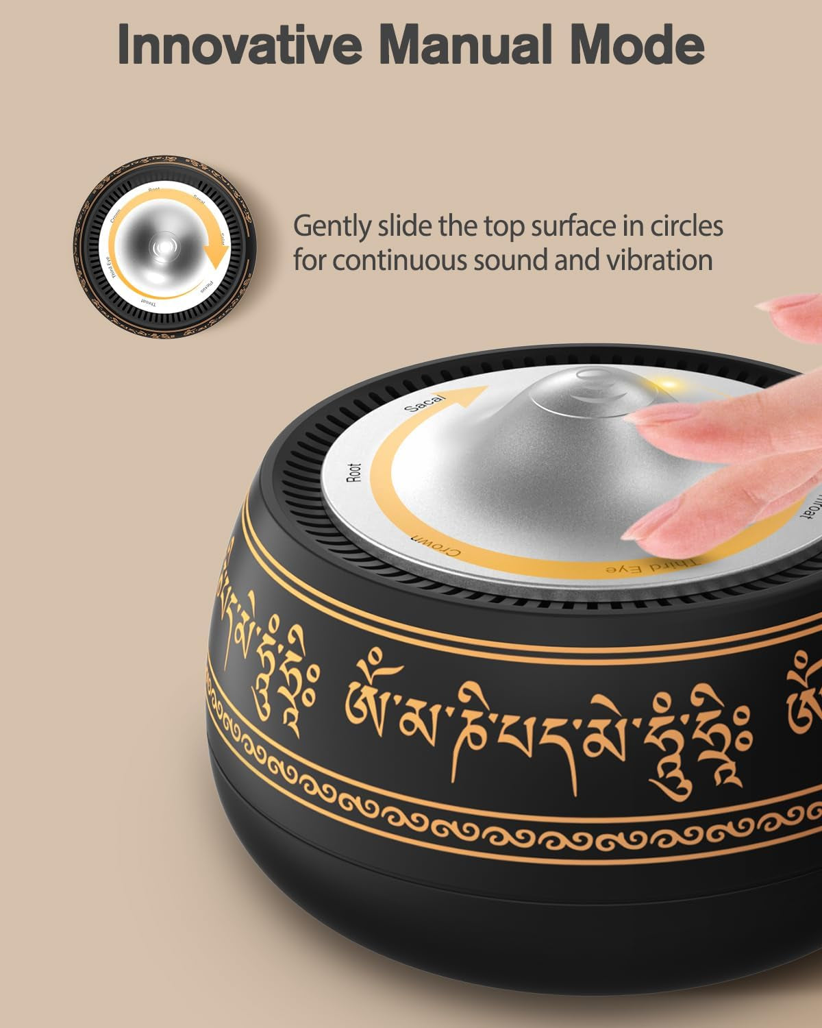 Portable Electronic Tibetan Singing Bowl, 8 Chakra Modes with 8 Chakra Cycle Play Mode, Auto/Manual Mode, Vibration & Built-In Timer, USB-C Rechargeable Meditation Device for Yoga, Reiki, Relaxation