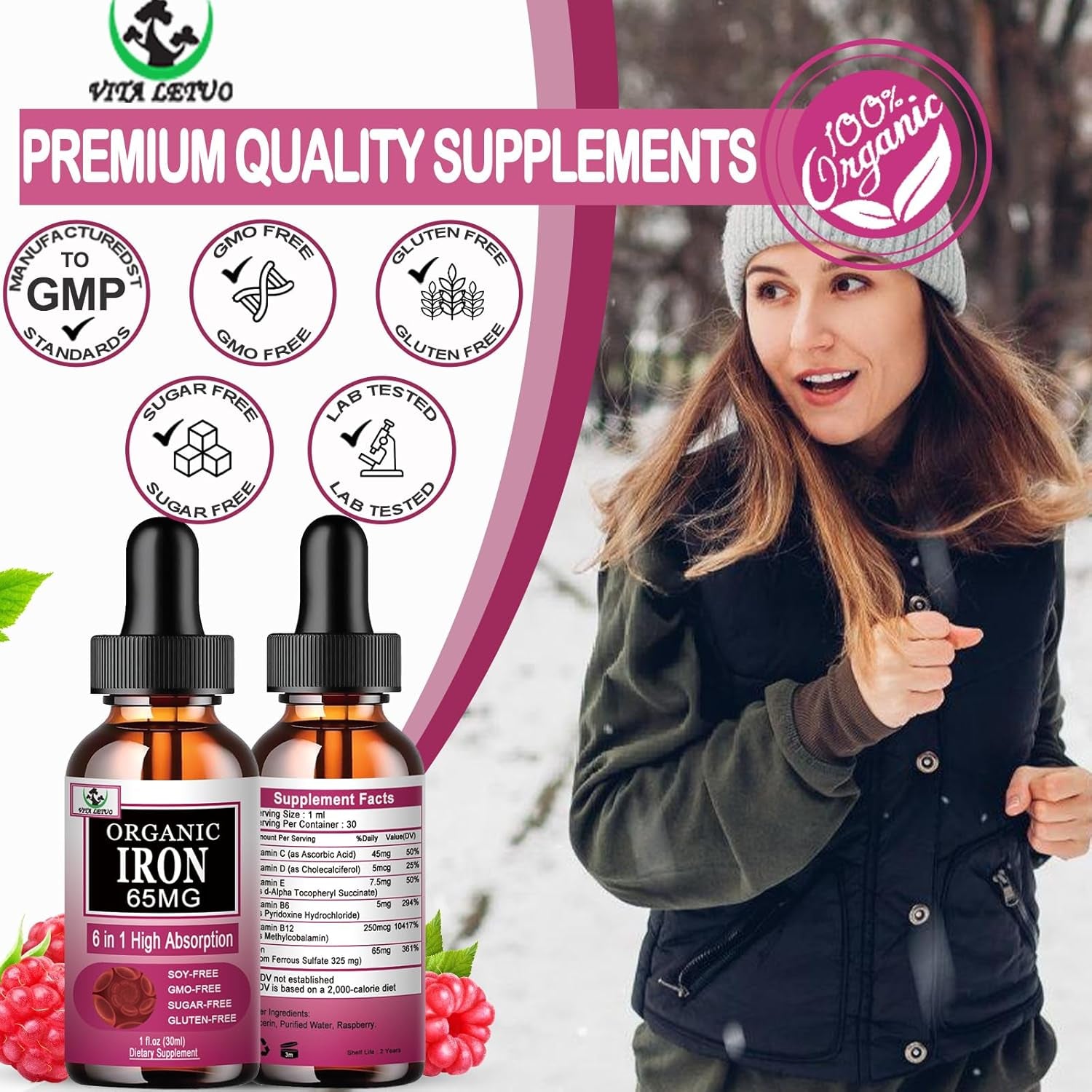 Iron Supplement for Women with Vitamin C,6-In-1 Liquid Supplement W/Vitamin B12,Vitamin B6,High Absorption Liquid Iron Drops for Red Blood Cells & Immune Support,Non-Gmo, Gluten Free