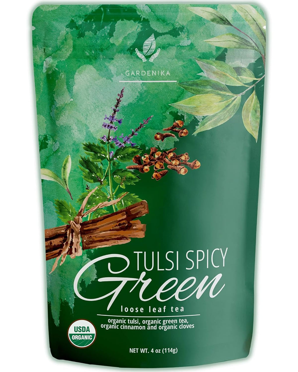 Organic Green Loose Leaf Tea with Tulsi, Cloves and Cinnamon – Kosher, No Natural or Artificial Flavors – 4 Oz