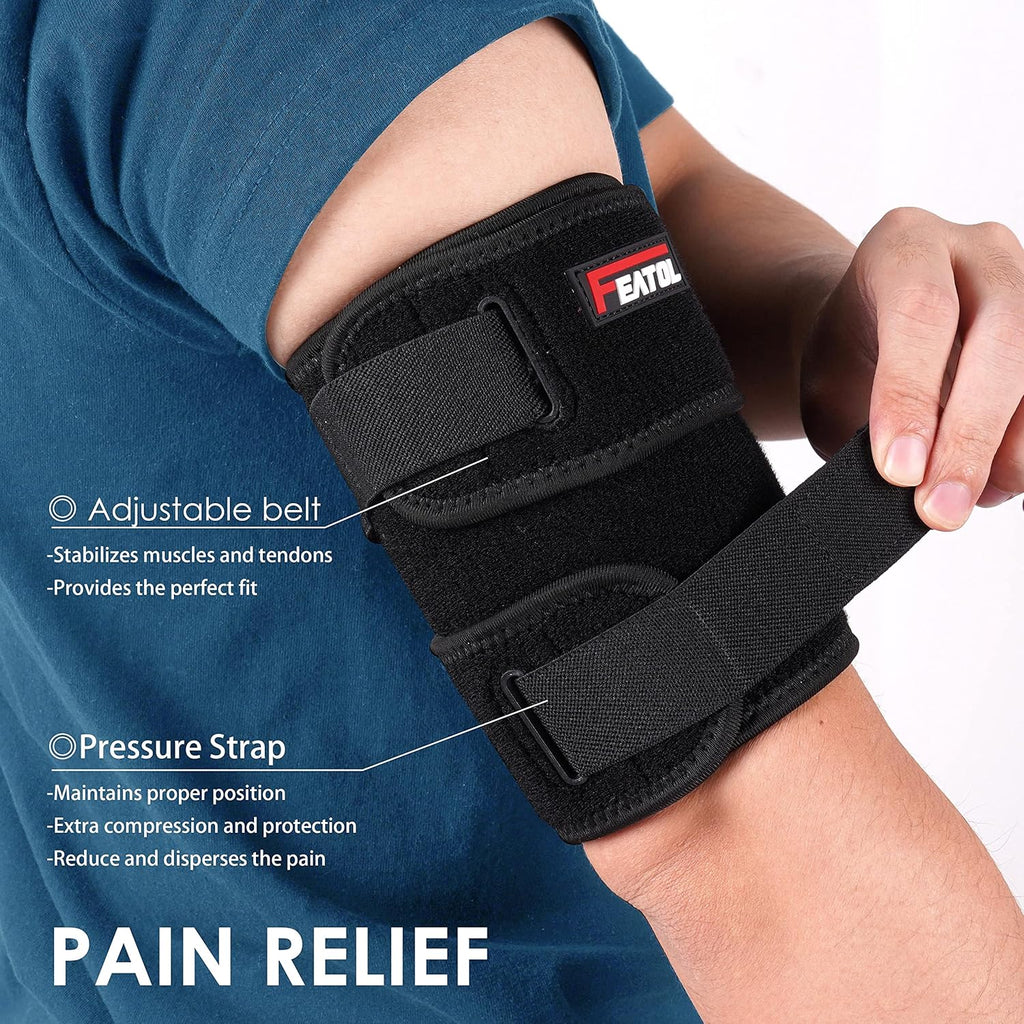 Bicep Tendonitis Brace Compression Sleeve Support, Upper Arm Brace Tricep Bicep Support Bands for Men and Women, Arm Wrap Pain Relief for Muscle Strains and Inflammation(Black, Large)