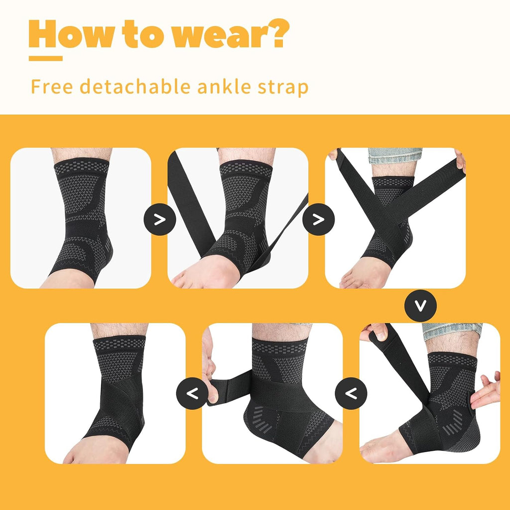 Ankle Brace for Women an Men Adjustable Compression Sleeve (Pair)-Ankle Support Heel Brace for Achilles Tendonitis, Plantar Fasciitis-Eases Swelling and Sprained Ankle(Grey,Large)