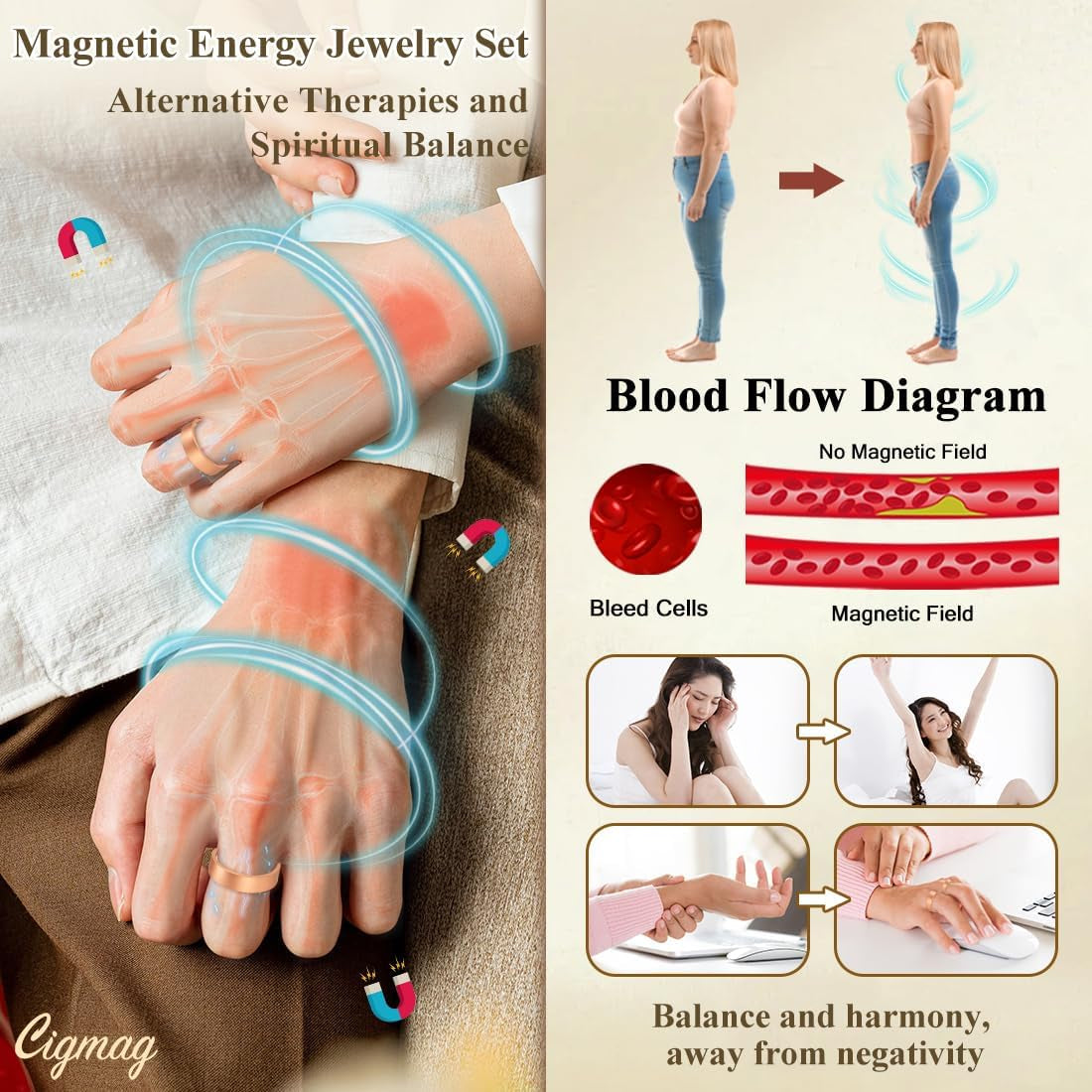Magnetic Copper Rings for Women Strong Magnets Pure Copper