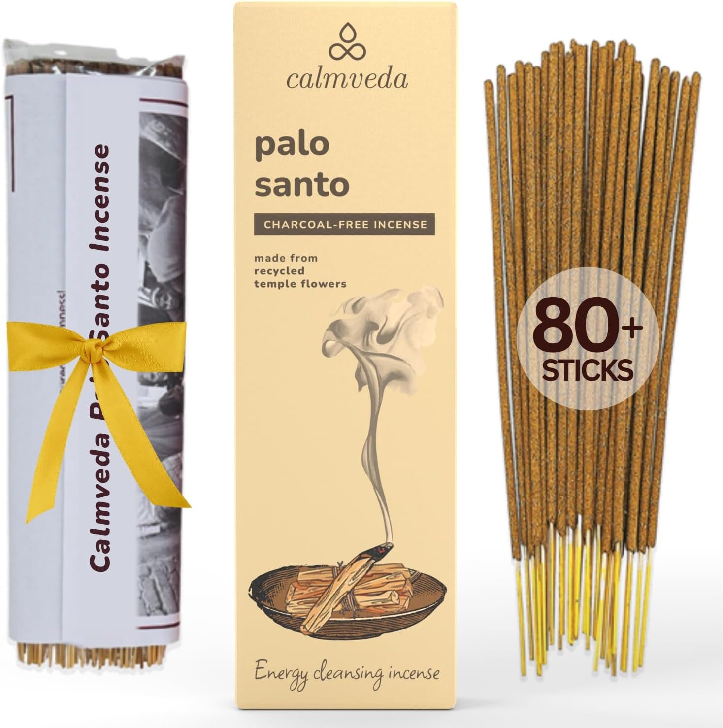 Holy Palo Santo Incense Sticks - 80 Charcoal Free Incense, Made from Upcycled Flowers | Cleansing Incense Sticks Spiritual or Inciensos Para Sacar Malas Energias