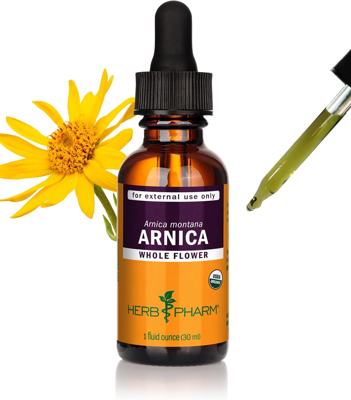 Arnica Liquid Herbal Extract: Multipurpose Topical for Face & Body, Certified Organic Arnica Tincture, Made with Whole Flower Arnica, for External Use Only, Vegan, Gluten-Free, Non-Gmo, 1 Oz