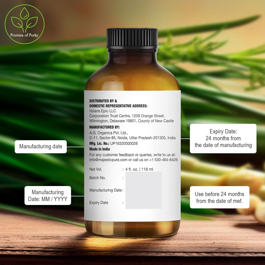Essential Oil with Glass Dropper - 100% Pure and Natural - Essential Oils for Diffuser, Aromatherapy, Soap and Candle Making, Lemongrass Essential Oil, Lemongrass Oil, 4 Fl Oz