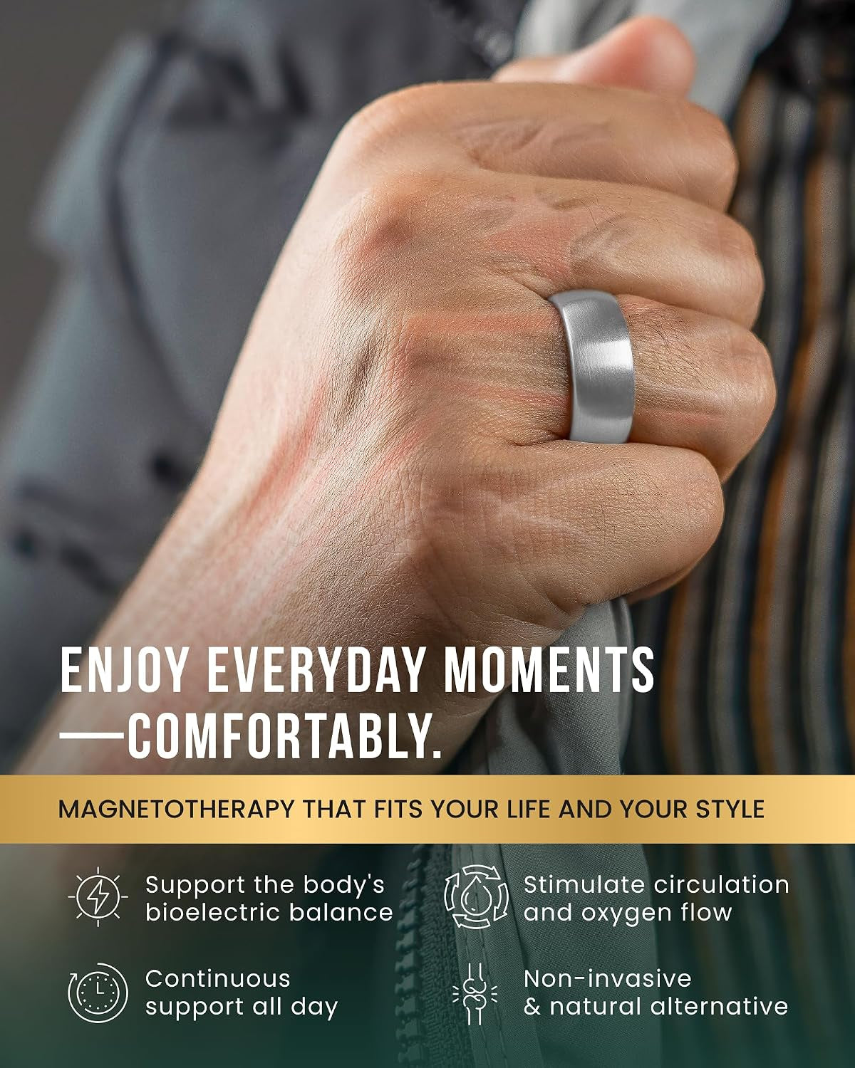 ® Magnetic Ring - Elegant Stainless Steel Ring - Magnet Rings for Men (Brushed Silver | Size: 8)