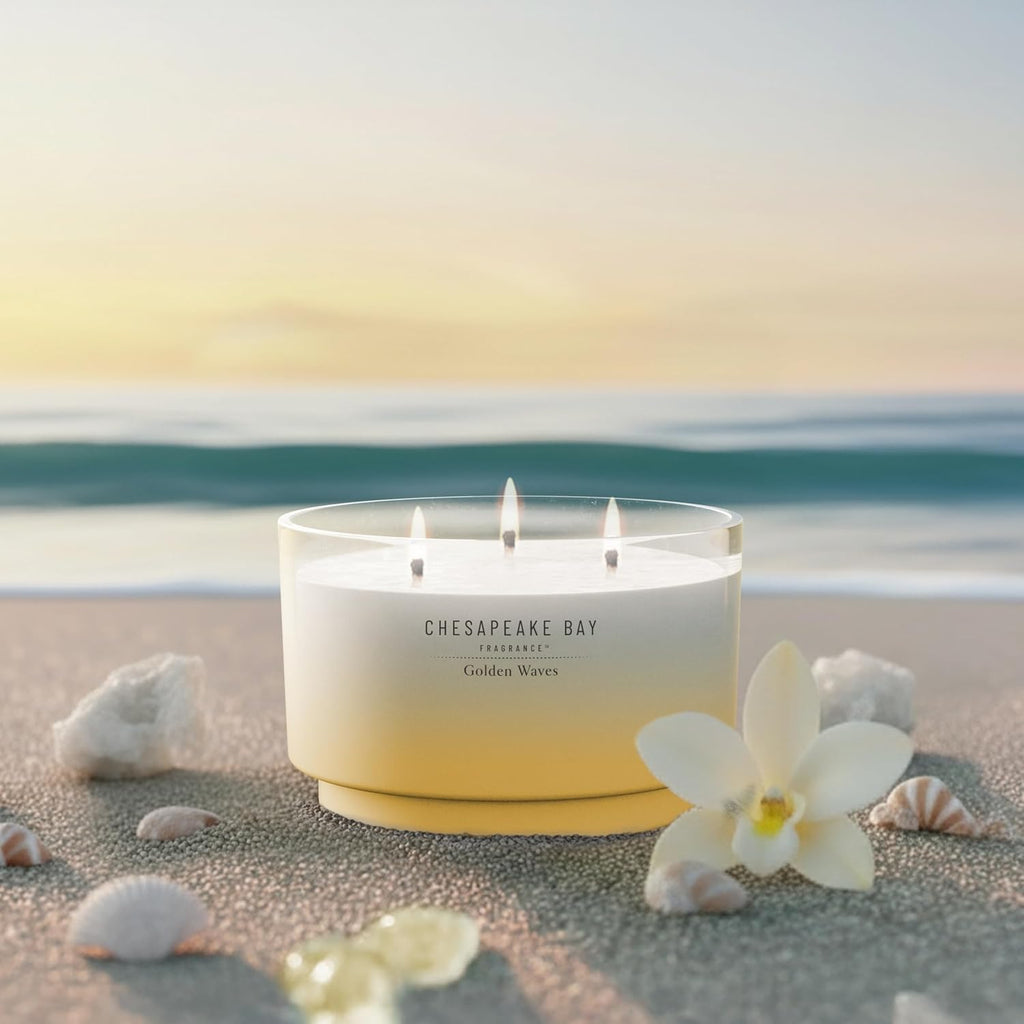 Chesapeake Bay, 14.5Oz Golden Waves Scented Candle, Mood Evoking Fragrance, Sea Glass-Inspired Jar, Premium Soy Blend Wax with Essential Oils, Coastal Fragrance for Home Décor or Gifting