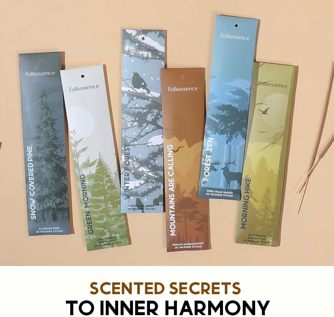 Incense Sticks (120 Sticks) | Set of 6 Premium Incense for Relaxation, Aromatherapy| No Charcoal, Organic, Non Toxic, 45 Mins, Long Burning Sandalwood, Eucalyptus, Palo Santo Insence-Sticks