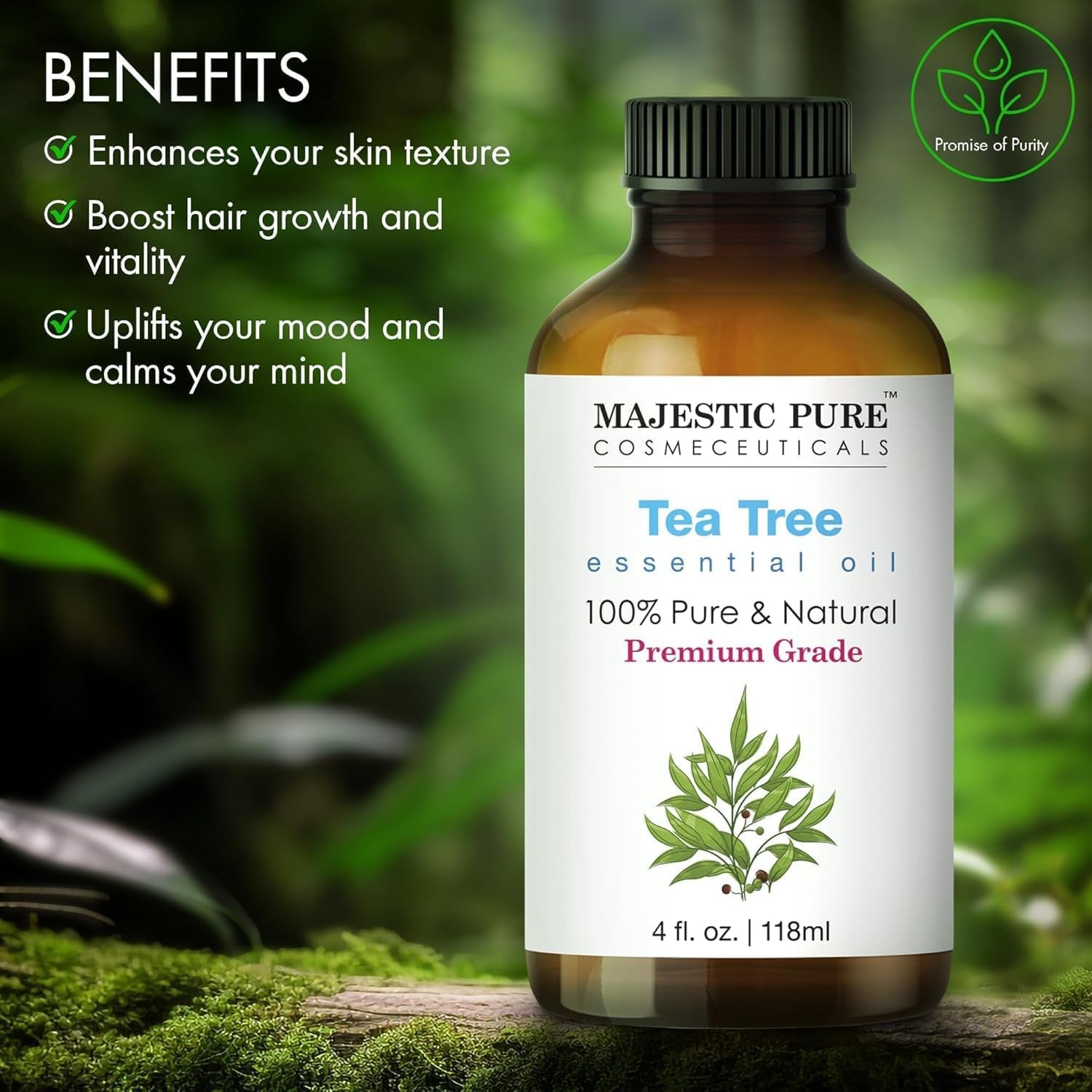 Essential Oil with Glass Dropper - 100% Pure and Natural - Essential Oils for Diffuser, Aromatherapy, Soap and Candle Making, Tea Tree Essential Oil, Tea Tree Oil, 4 Fl Oz