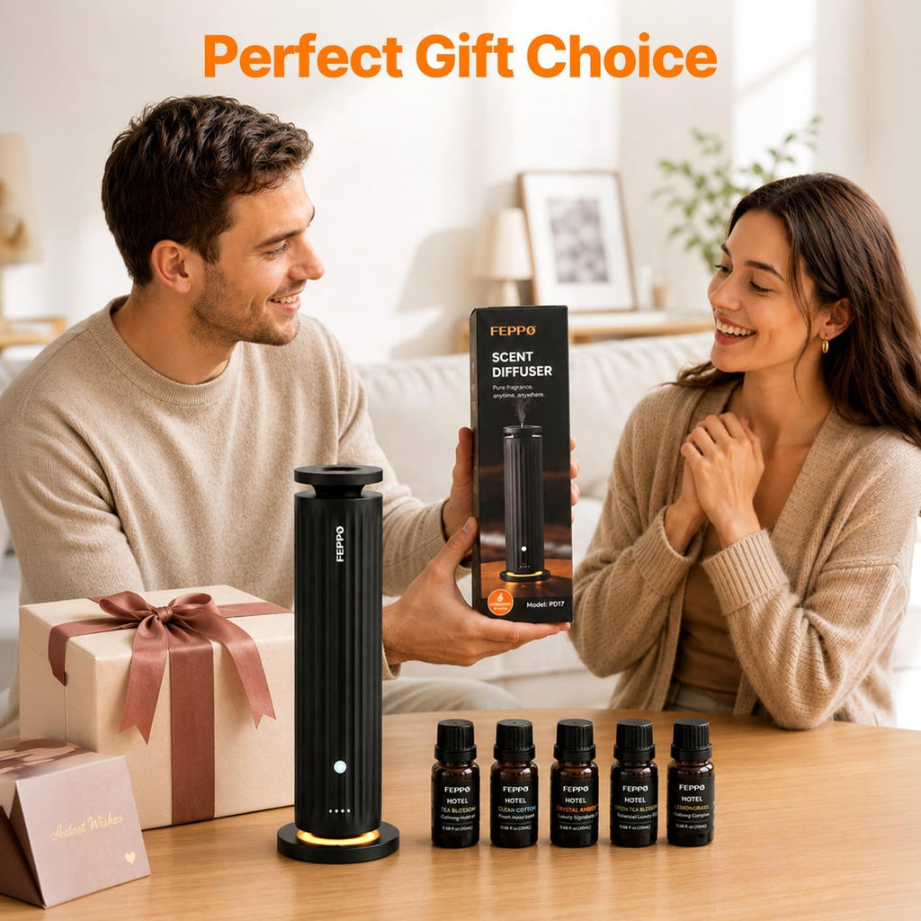Waterless Diffuser – Diffuser for Home, Hotel, Office | Essential Oil Diffuser Starter Kit with 5×20Ml Hotel Scent Oils, 6 Scent Levels, 4 Timer Modes, Quiet Diffuser, 1000+ Sq Ft